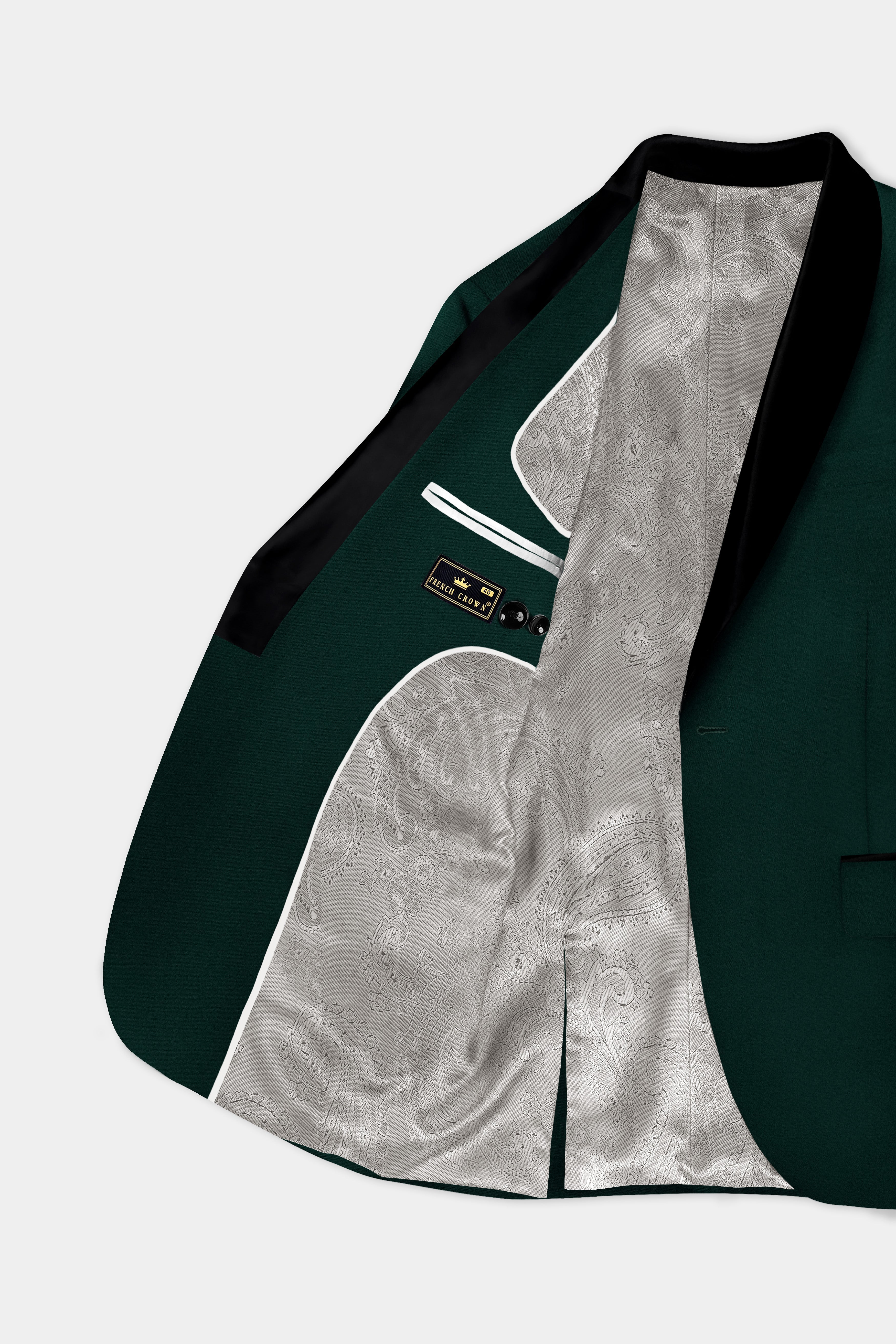 Emerald-Zucchini Green Solid Wool Rich Tuxedo Slight Stretch Suit