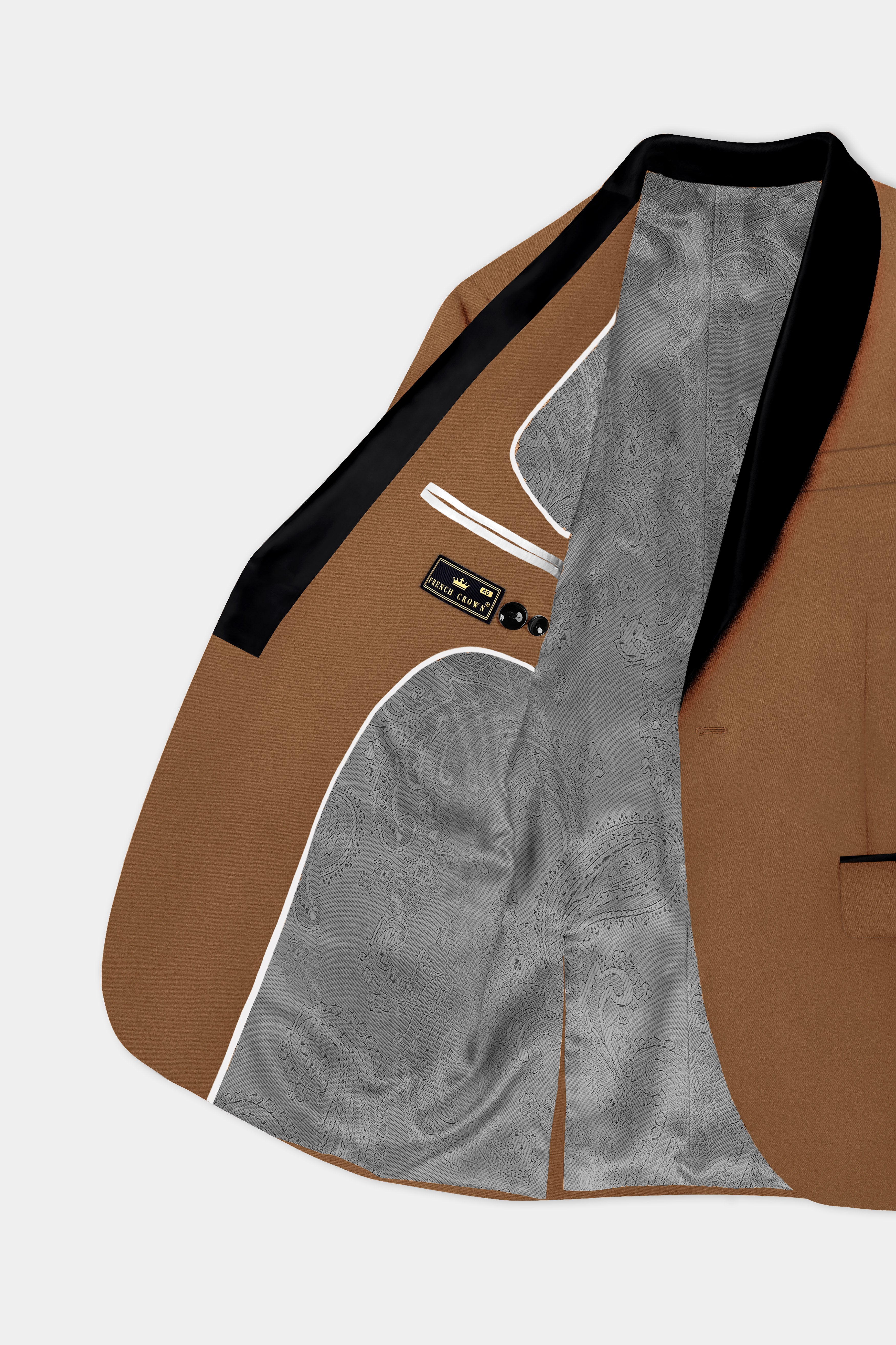 Bronze-Tawny Brown Solid Wool Rich Tuxedo Slight Stretch Suit