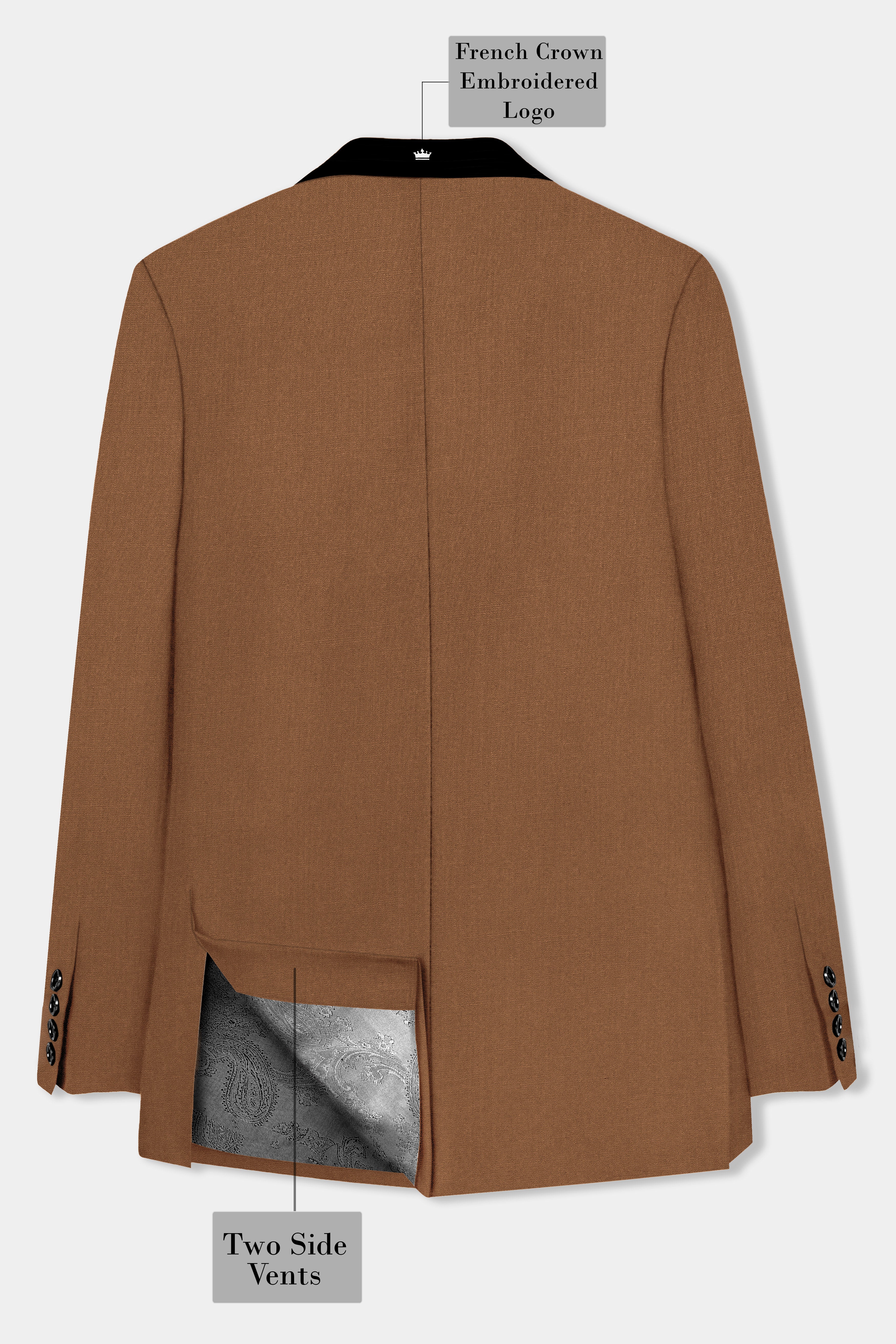 Bronze-Tawny Brown Solid Wool Rich Tuxedo Slight Stretch Suit