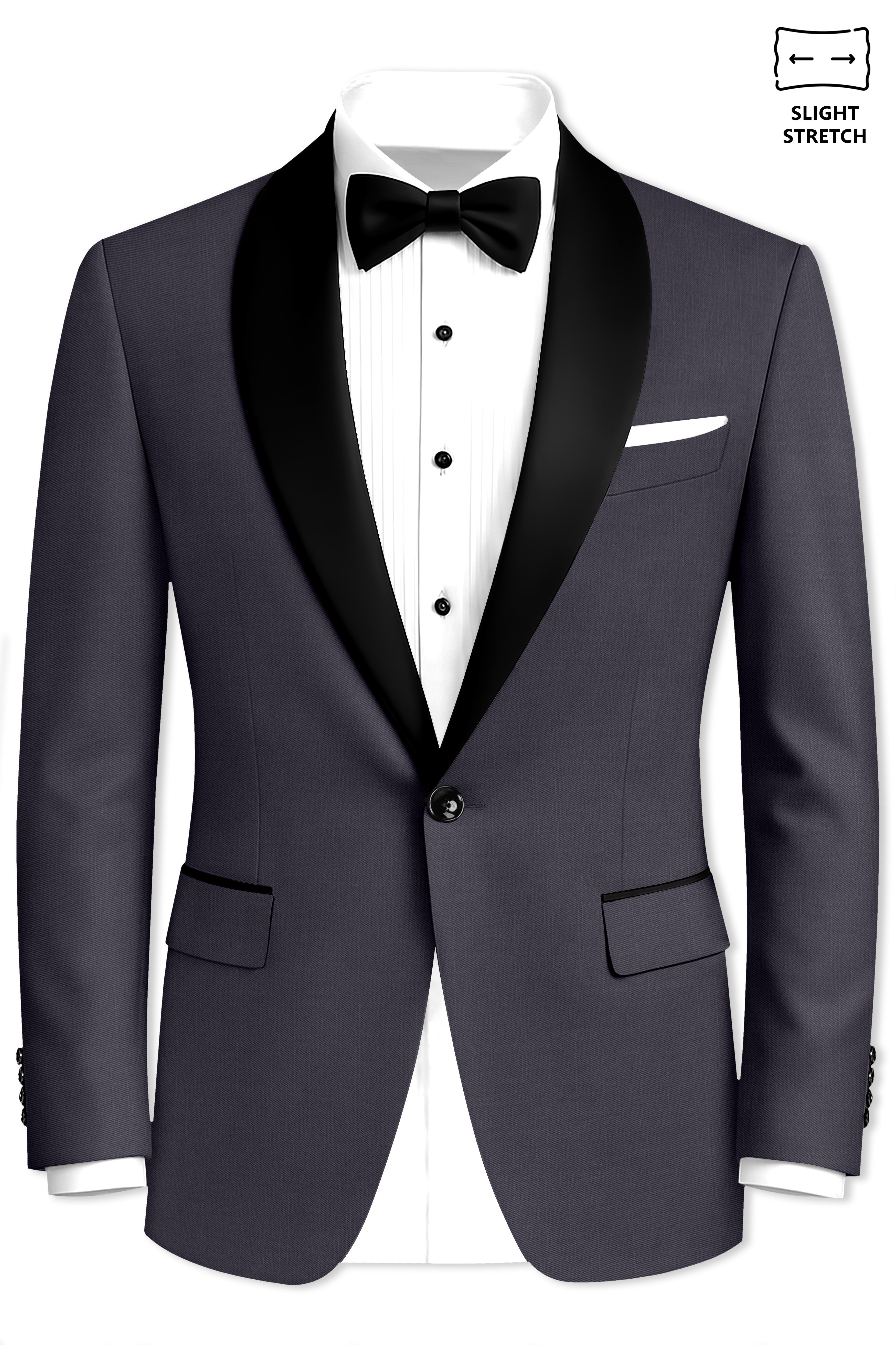 Vogue-Glaucous Gray Solid Wool Rich Tuxedo Slight Stretch Suit