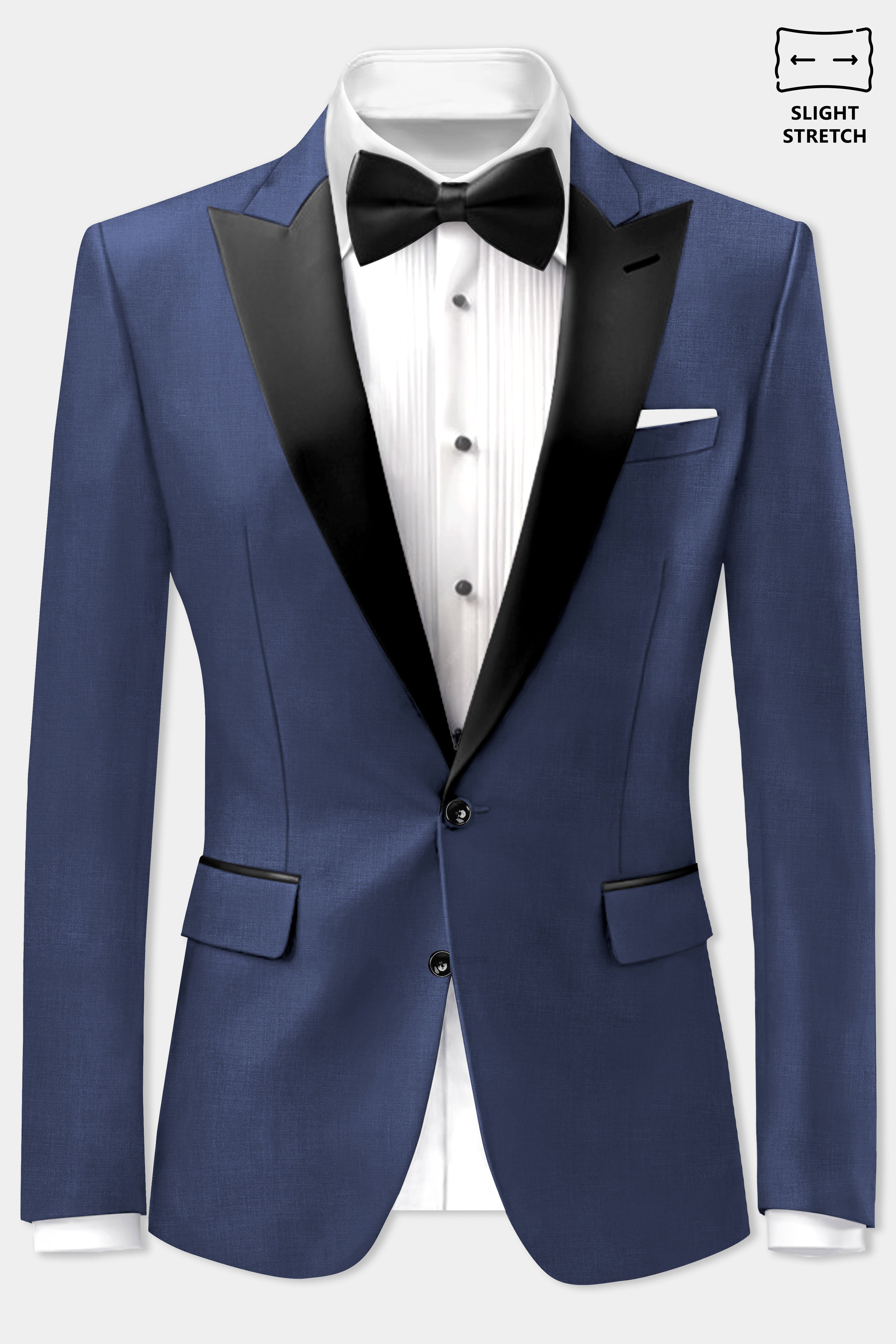 Sapphire-Glaucous Blue Solid Wool Rich Tuxedo Slight Stretch Suit