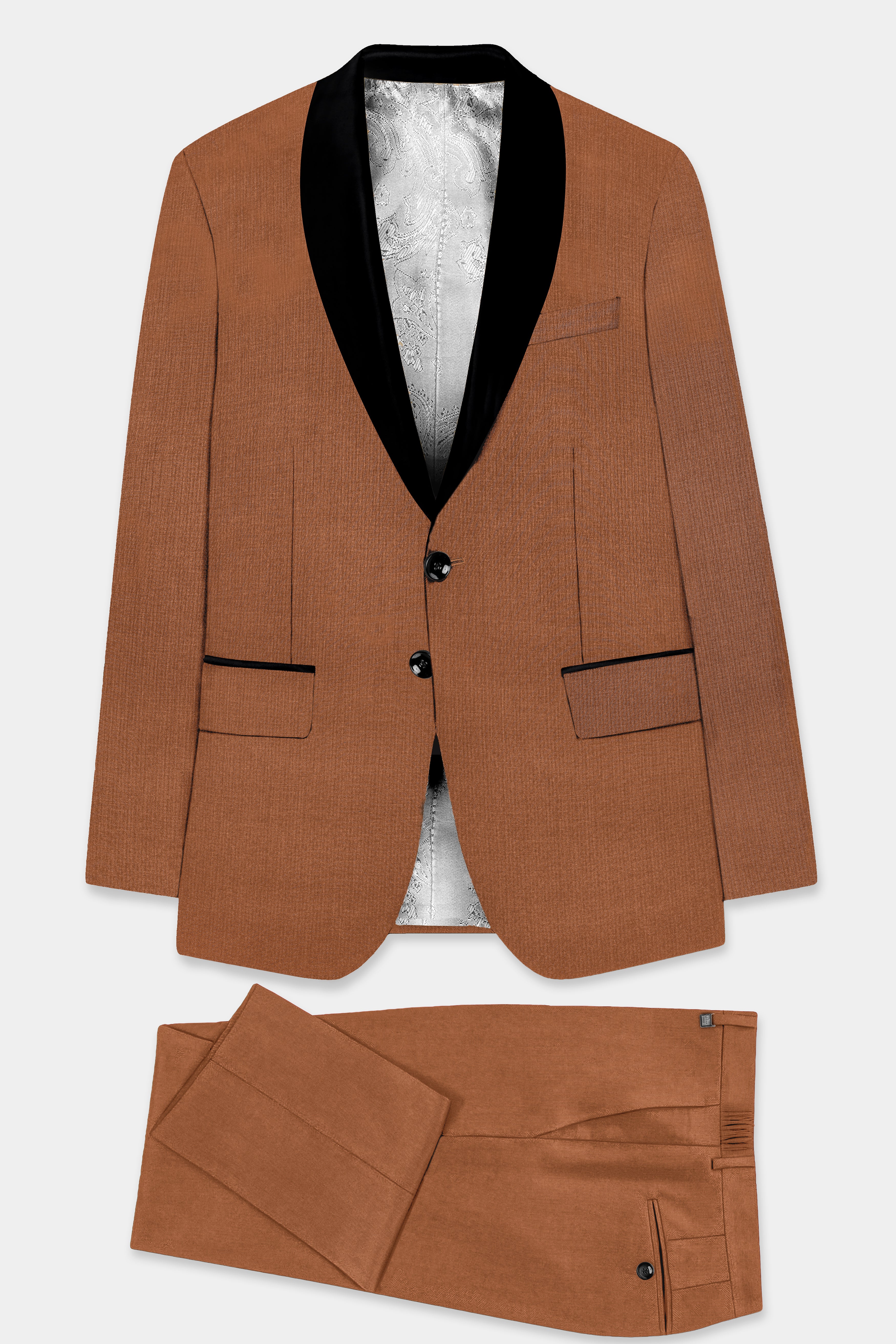 Cinnamon Oak-Sienna Brown Solid Wool Rich Tuxedo Slight Stretch Suit
