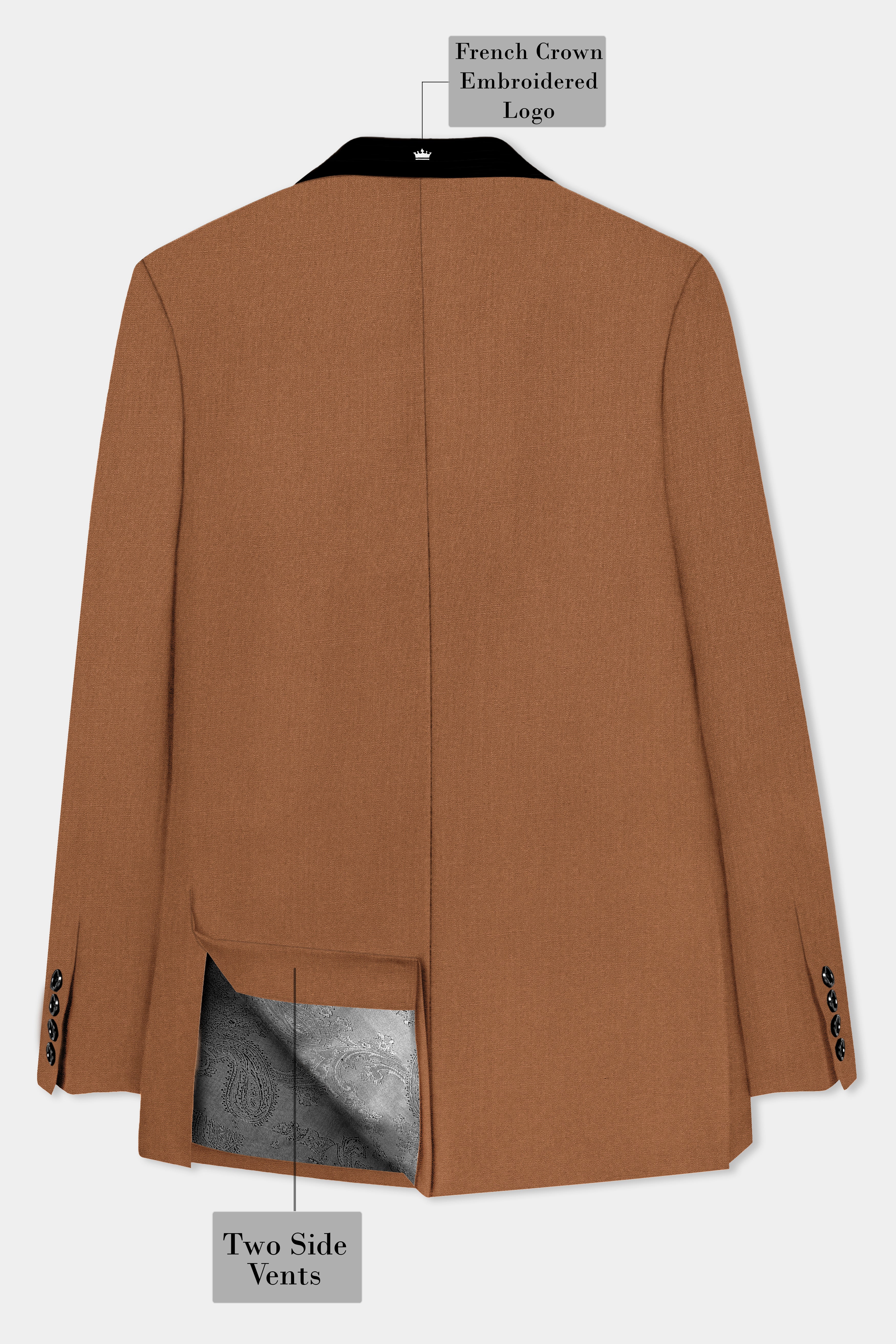 Cinnamon Oak-Sienna Brown Solid Wool Rich Tuxedo Slight Stretch Suit