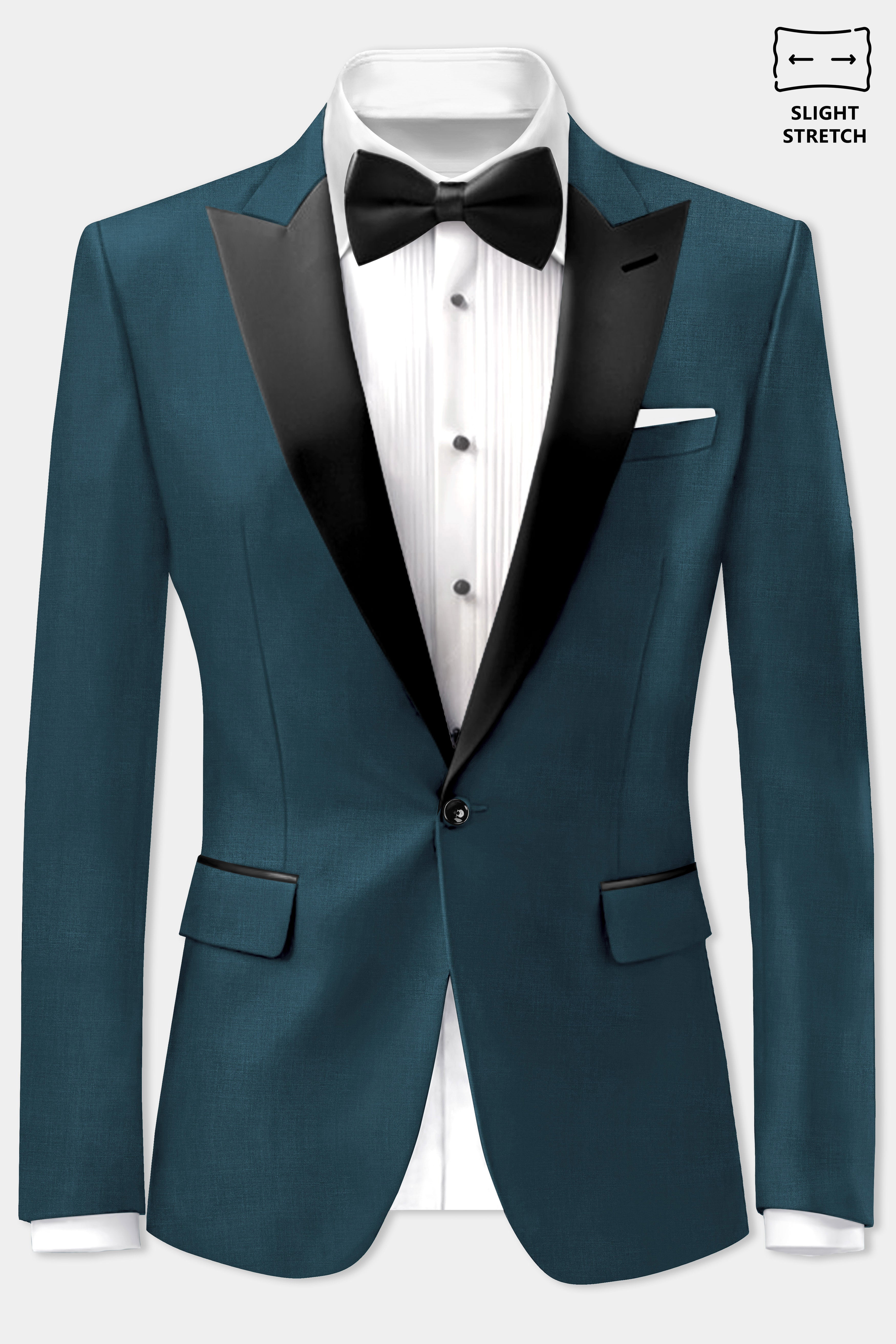 Prestige-Dianne Green Solid Wool Rich Peak Lapel Tuxedo Slight Stretch Suit