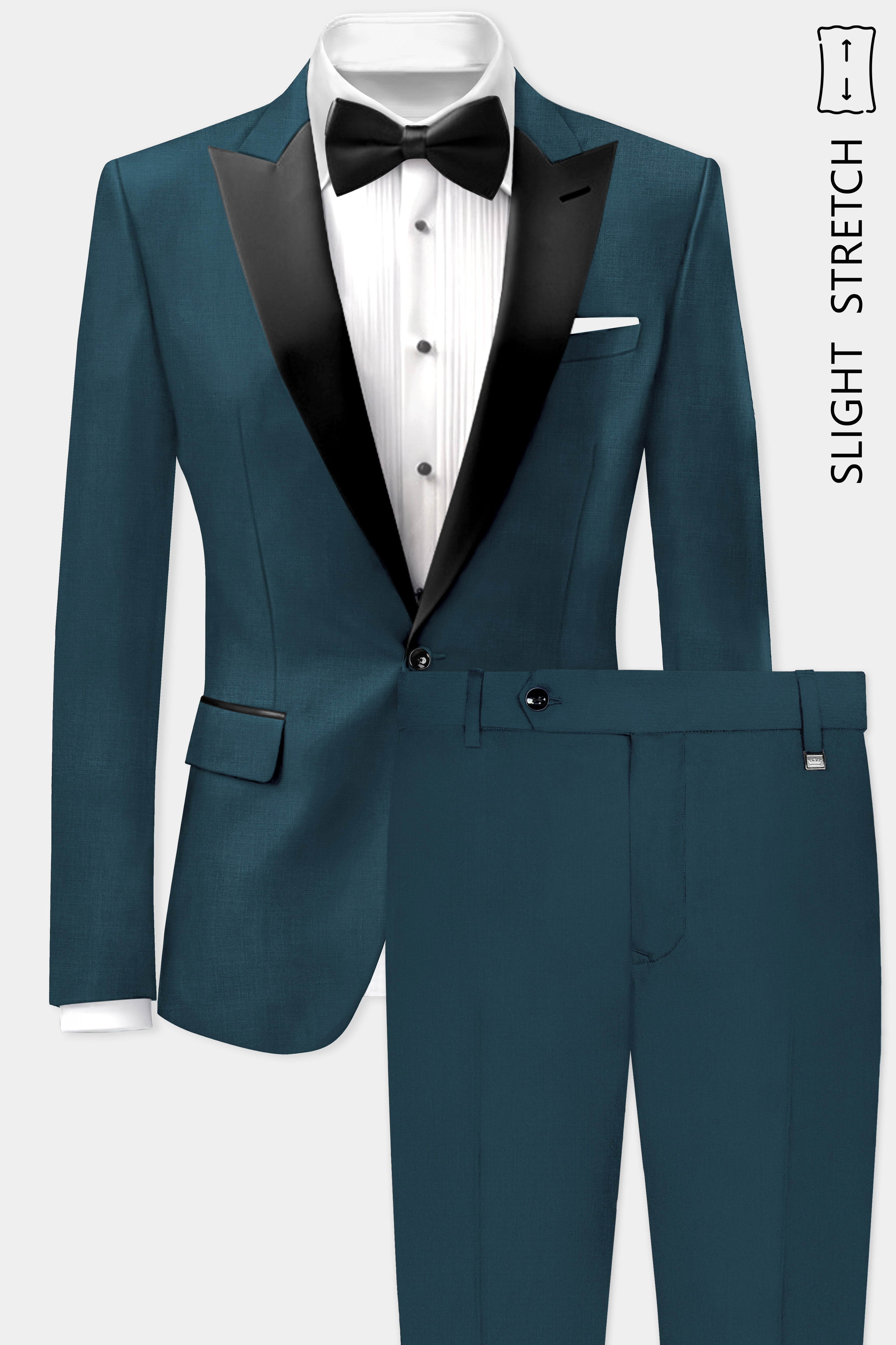 Prestige-Dianne Green Solid Wool Rich Peak Lapel Tuxedo Slight Stretch Suit