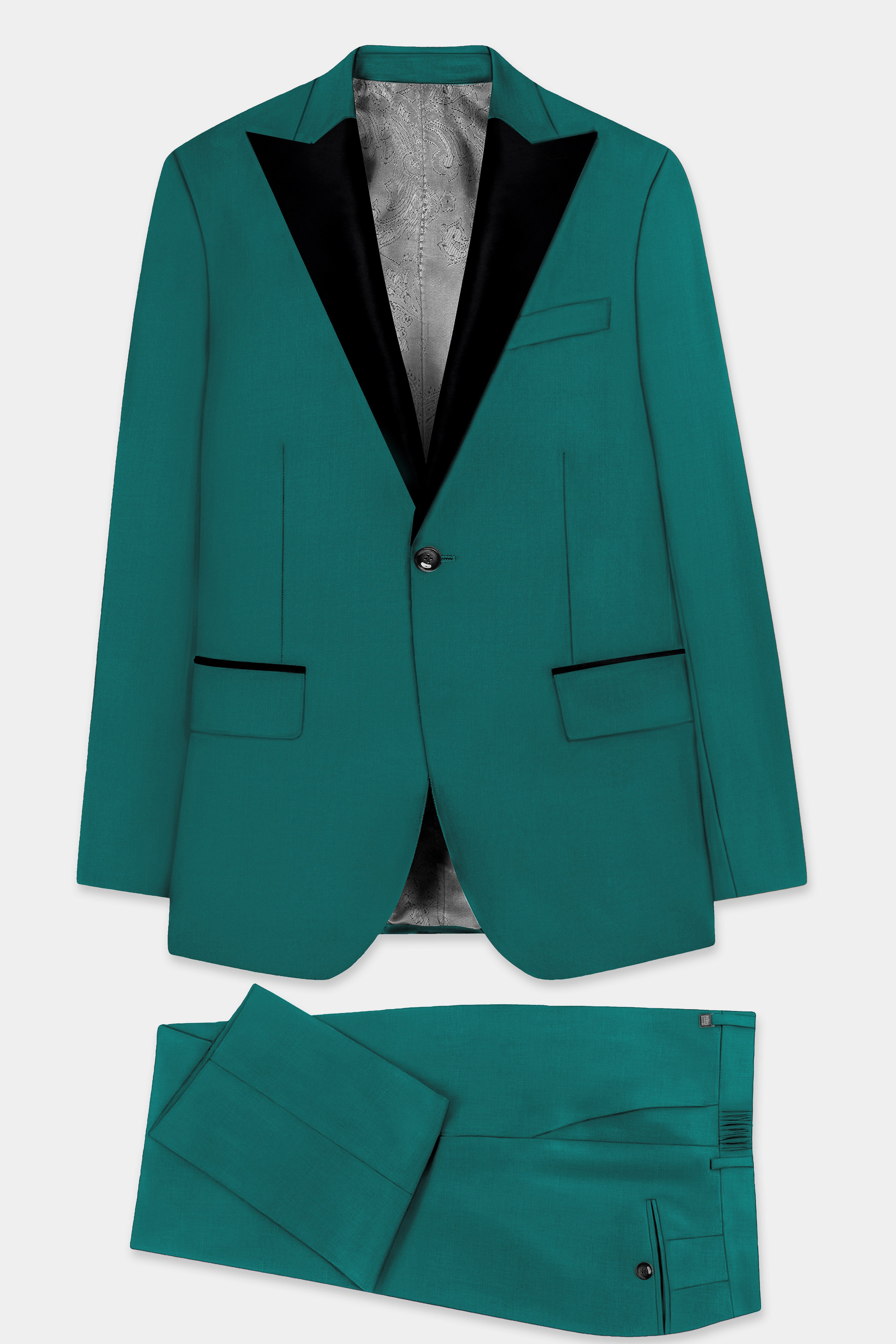 Verdant Classic-Surfie Green Solid Wool Rich Peak Lapel Tuxedo Slight Stretch Suit