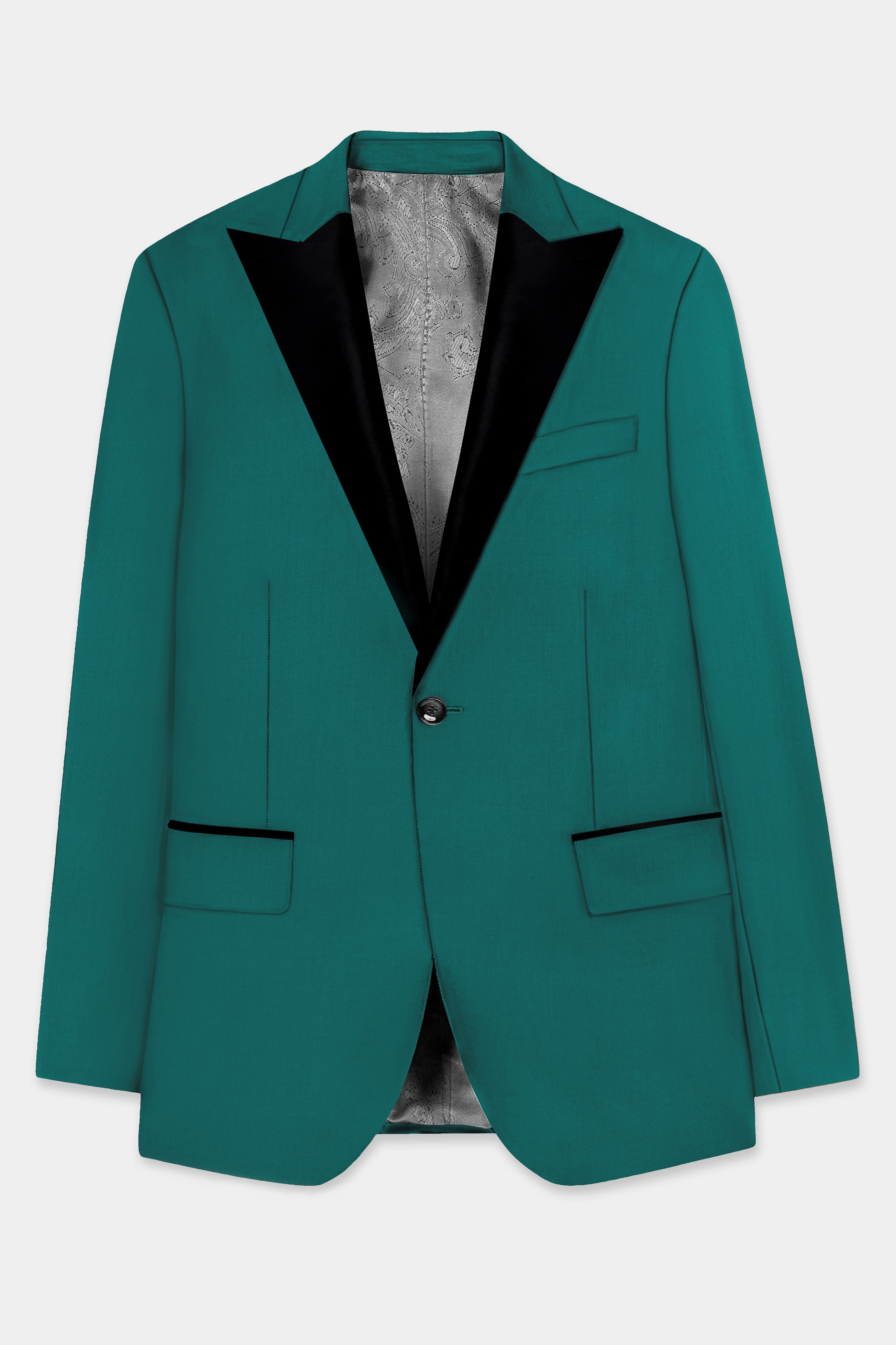 Verdant Classic-Surfie Green Solid Wool Rich Peak Lapel Tuxedo Slight Stretch Suit