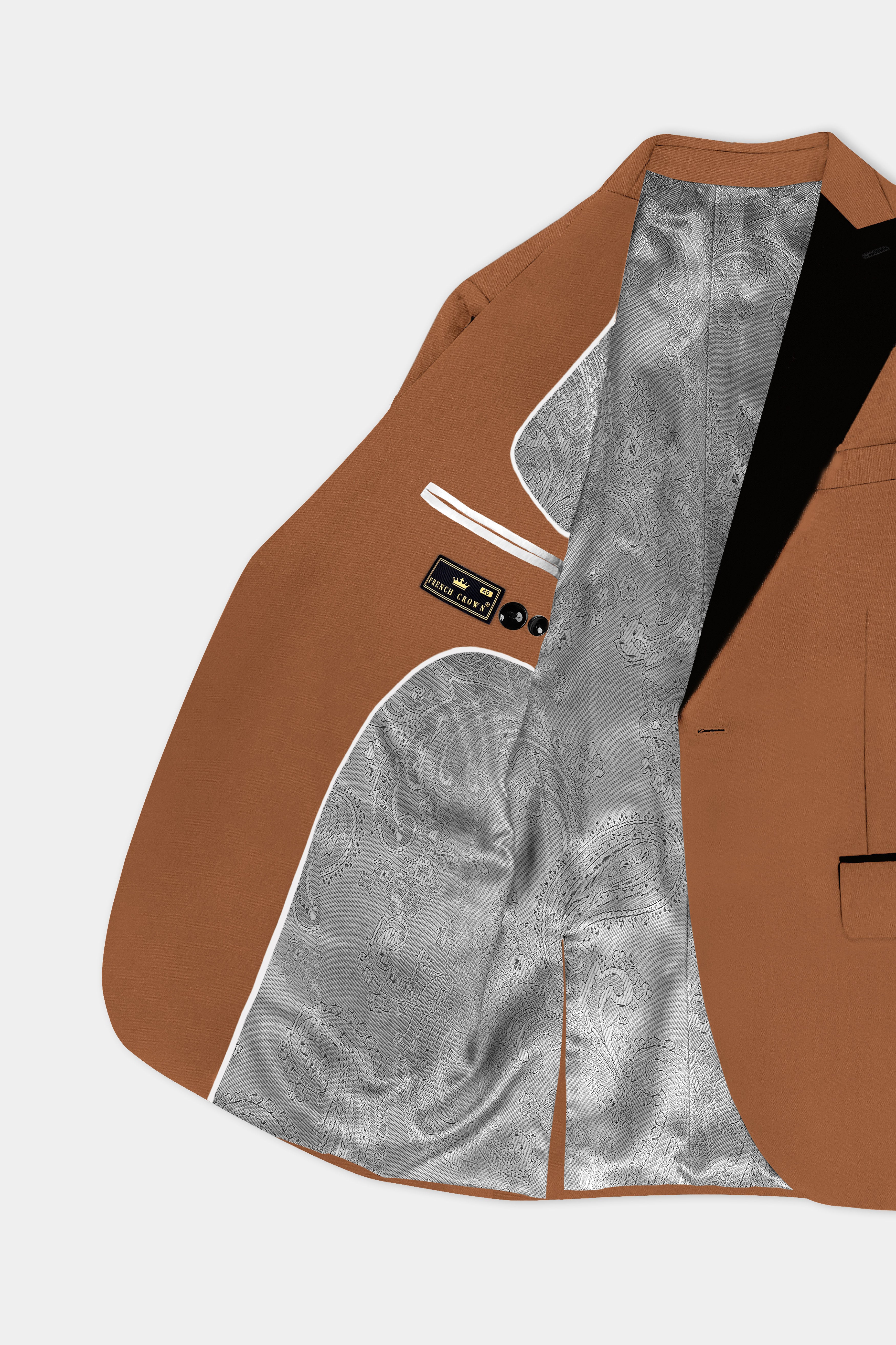 Cinnamon Oak-Sienna Brown Solid Wool Rich Peak Lapel Tuxedo Slight Stretch Suit