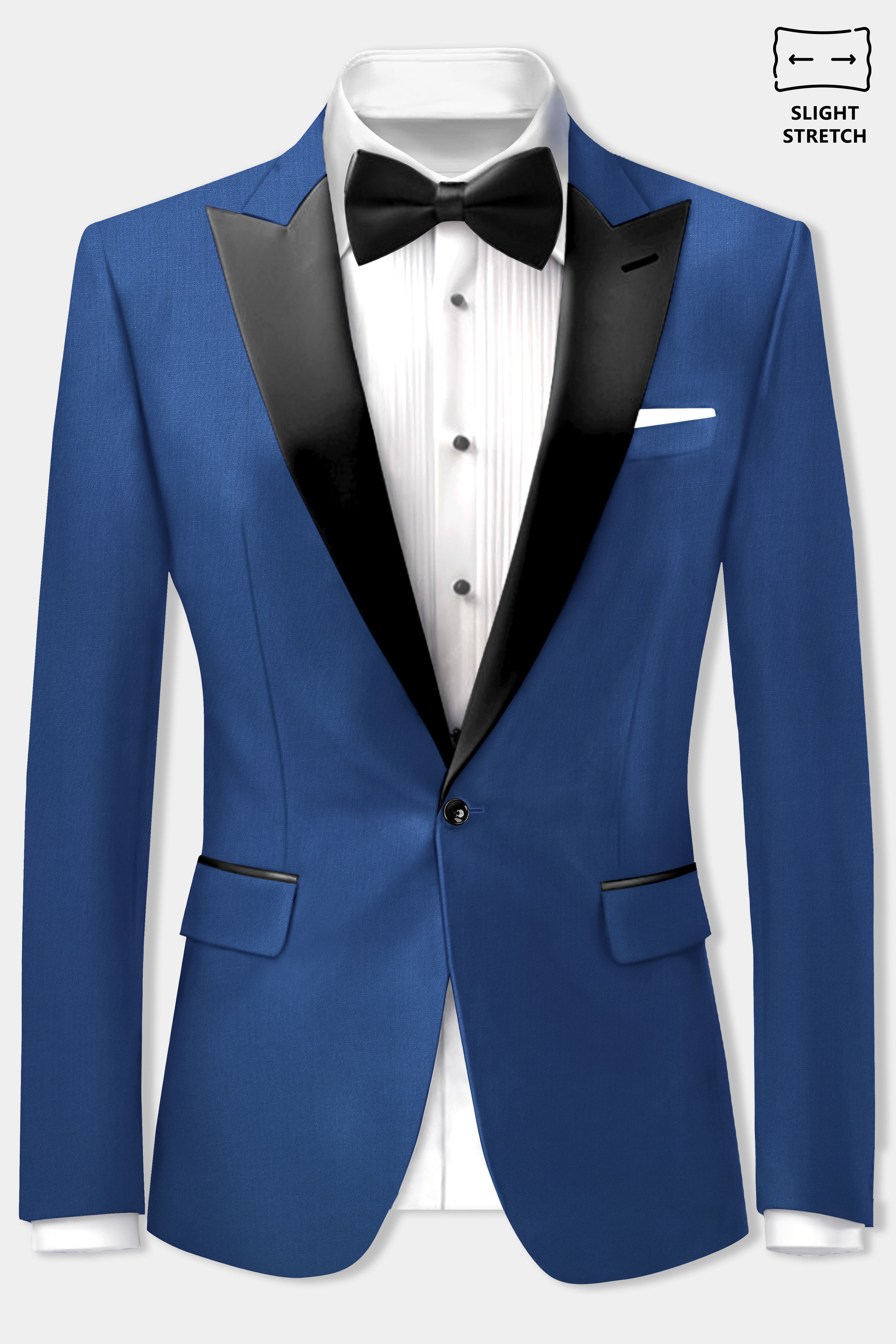 Cerulean Elite-Cobalt Blue Solid Wool Rich Peak Lapel Tuxedo Slight Stretch Suit