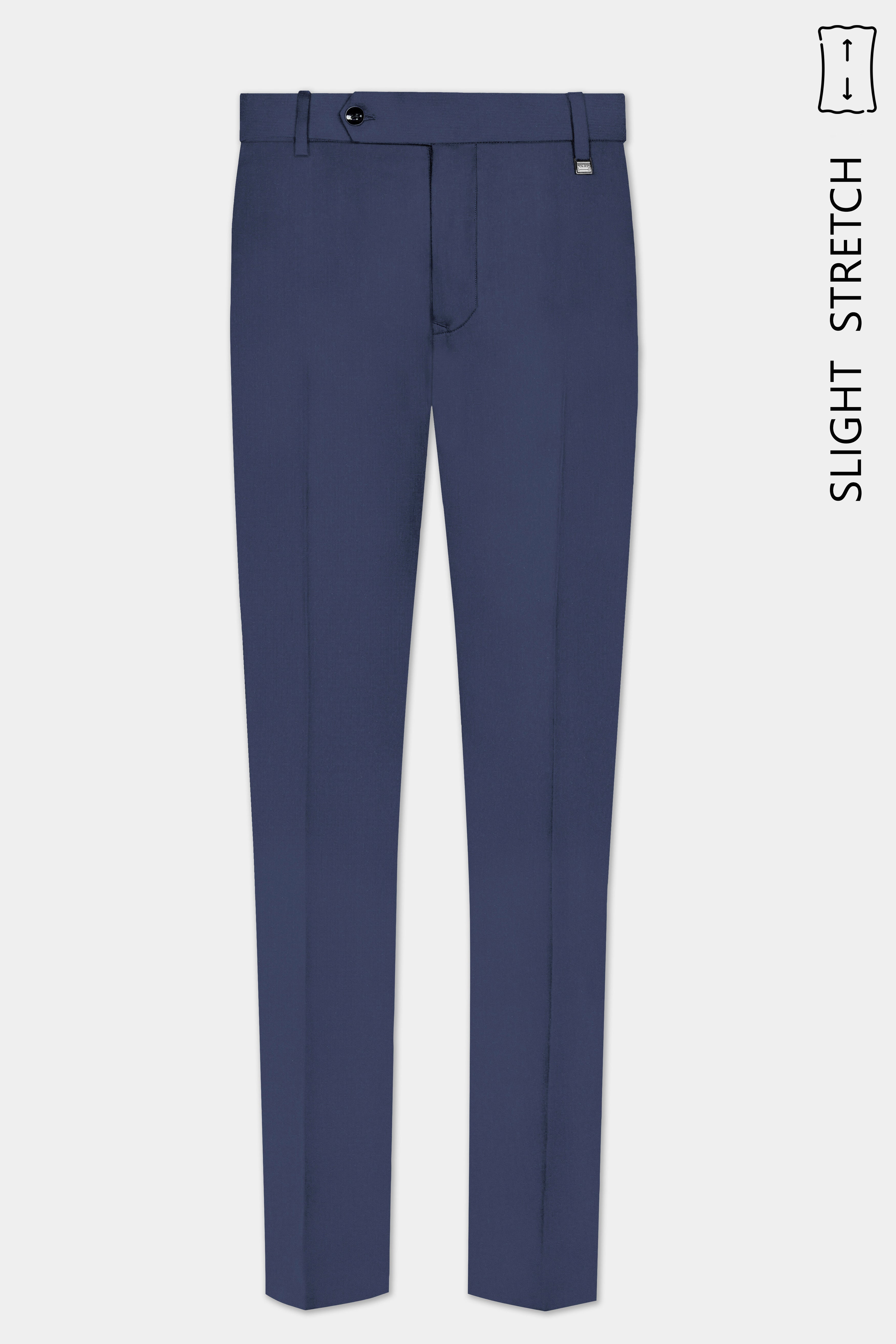 Sapphire-Glaucous Blue Solid Wool Rich Cross Placket Bandhgala Slight Stretch Suit