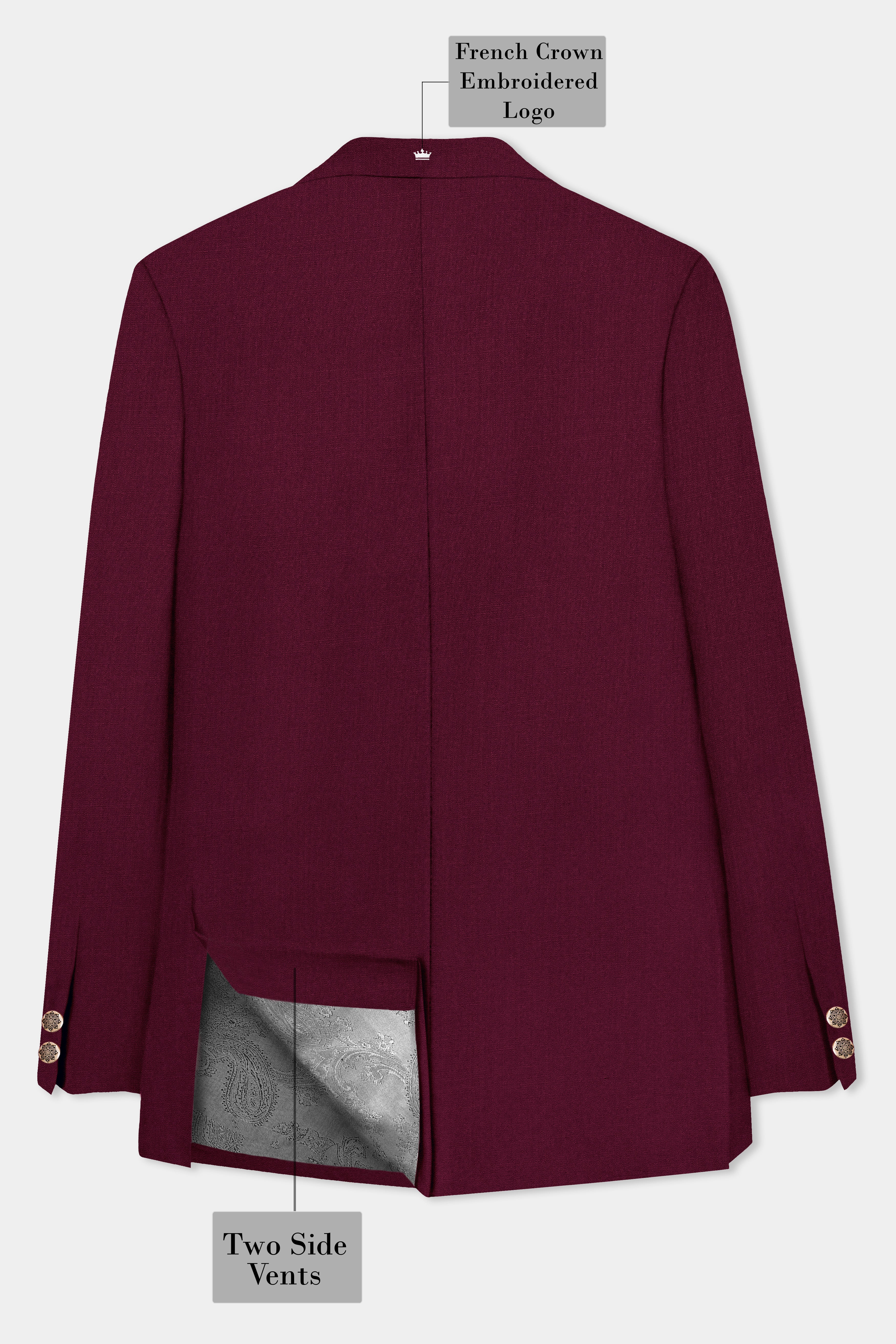 Regal Maroon-Tamarind Solid Wool Rich Cross Placket Bandhgala Slight Stretch Suit