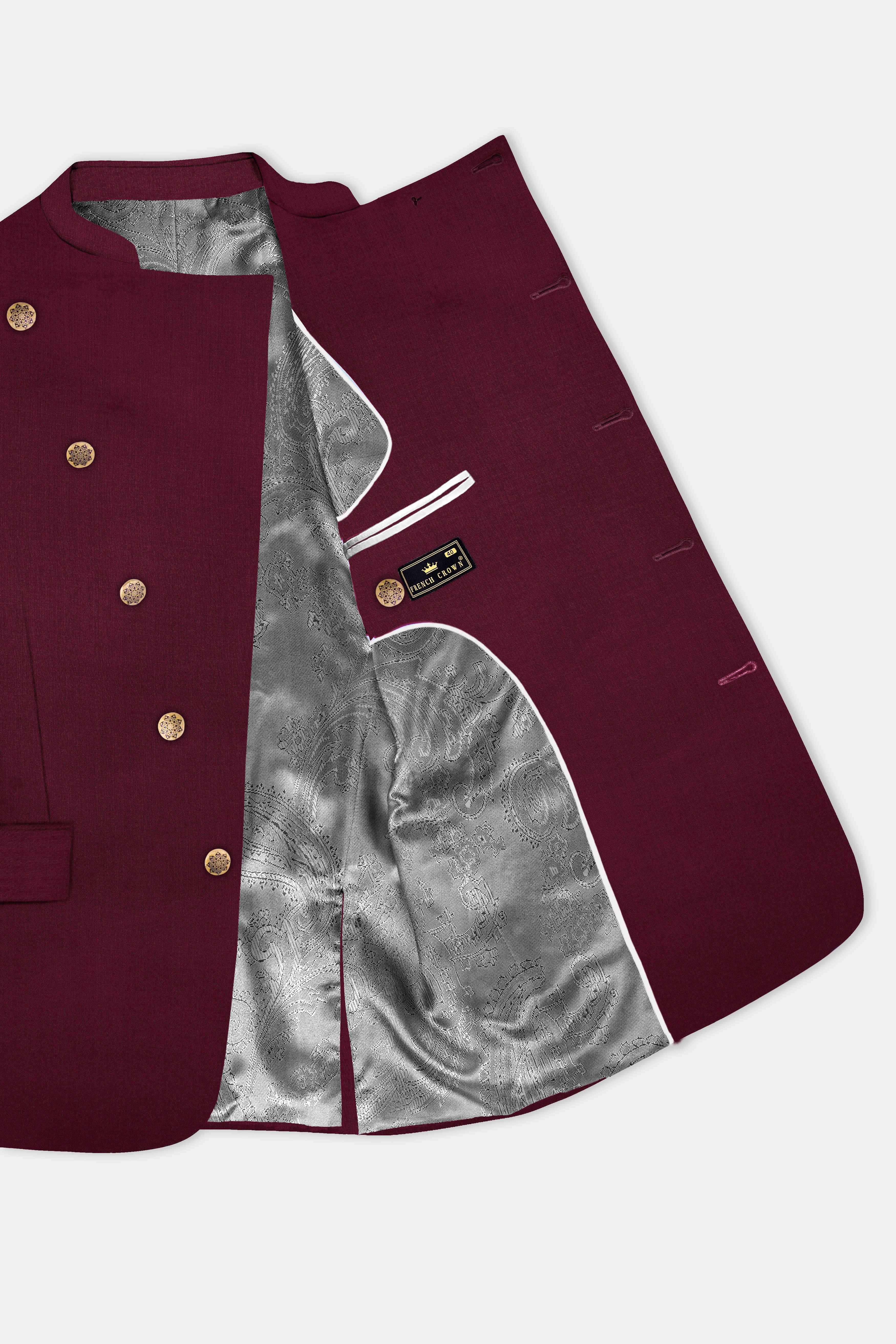 Regal Maroon-Tamarind Solid Wool Rich Cross Placket Bandhgala Slight Stretch Suit