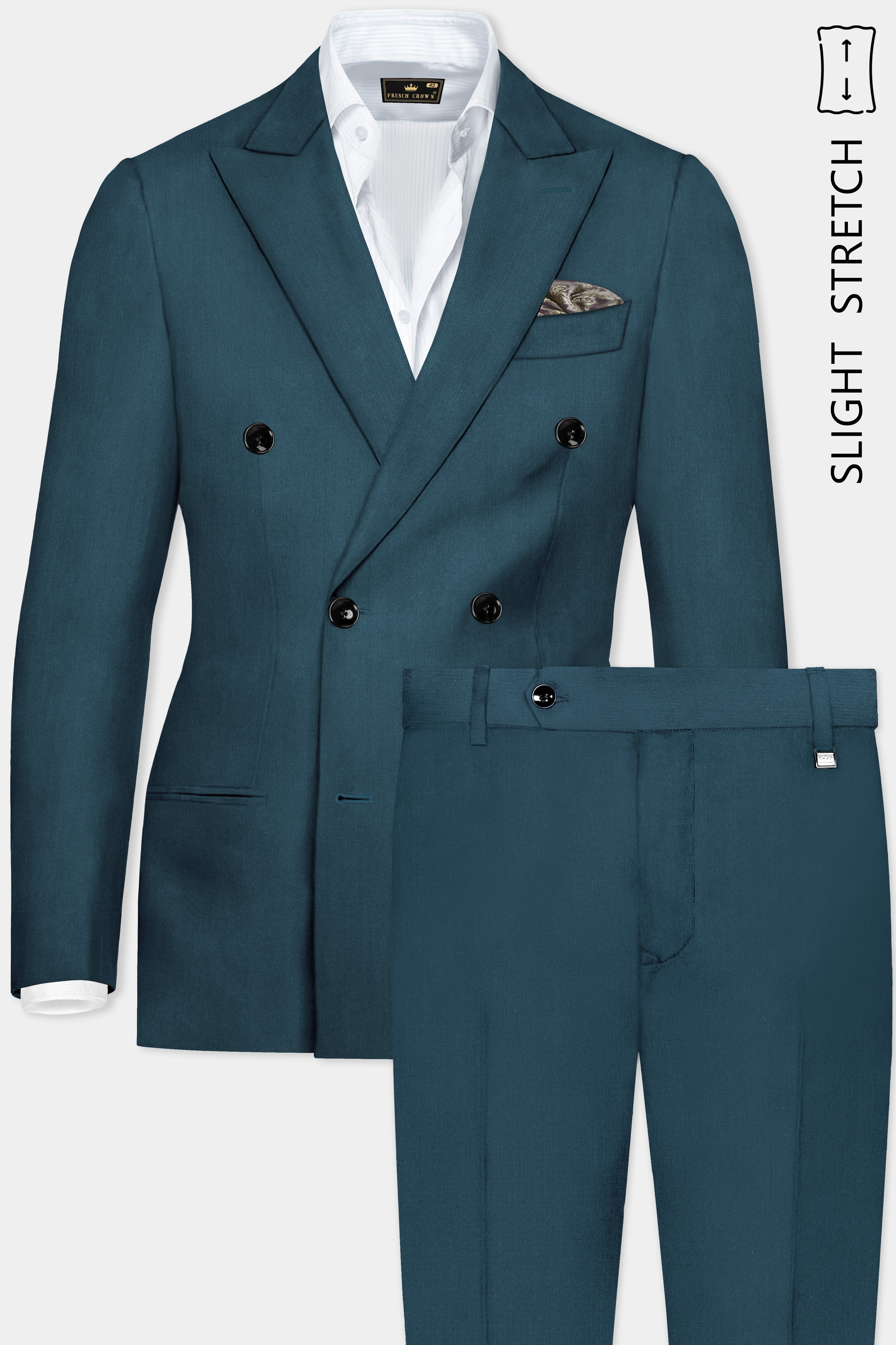 Prestige-Dianne Green Solid Wool Rich Double Breasted Slight Stretch Suit