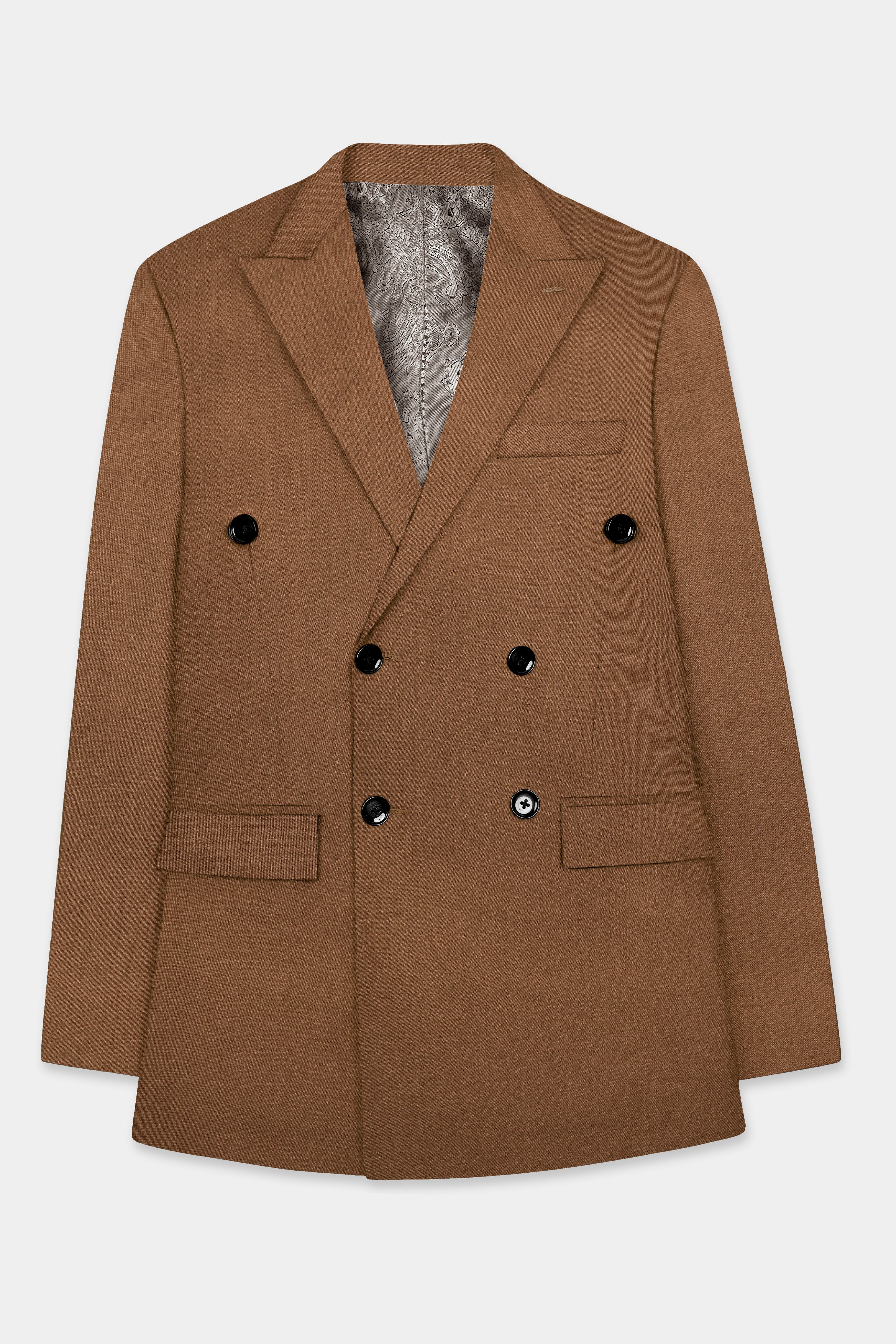 Bronze-Tawny Brown Solid Wool Rich Double Breasted Slight Stretch Suit