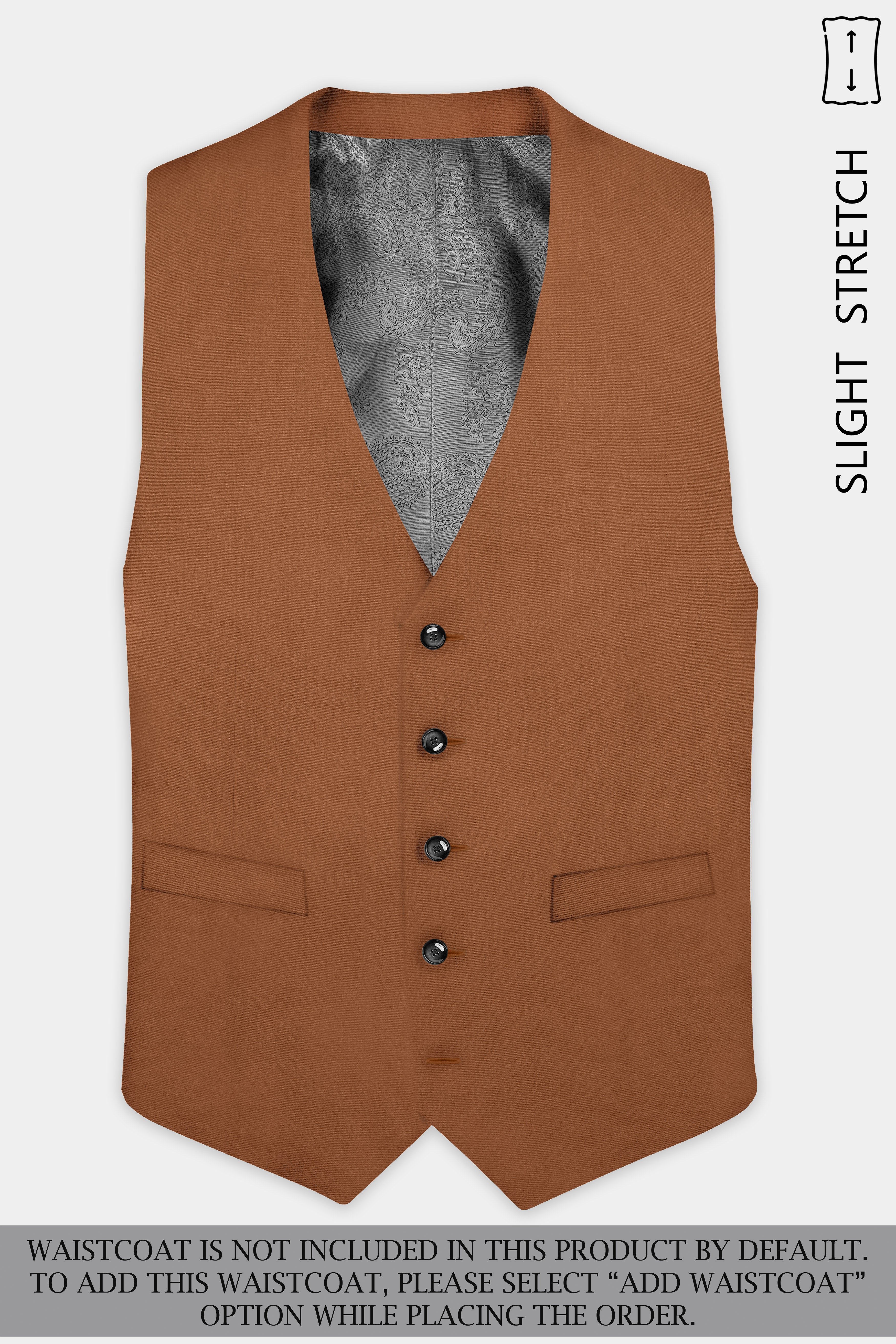 Cinnamon Oak-Sienna Brown Solid Wool Rich Double Breasted Slight Stretch Suit
