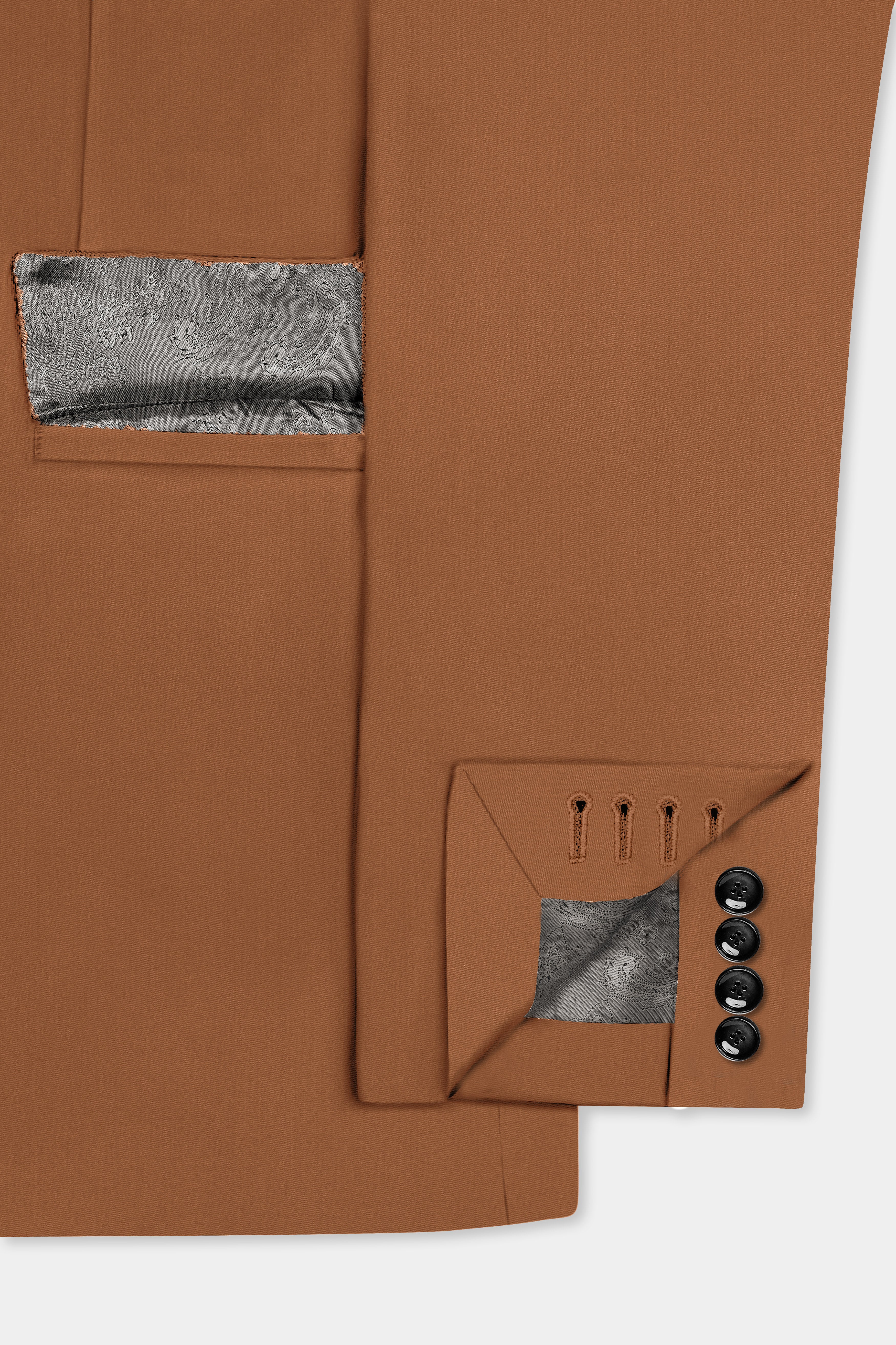 Cinnamon Oak-Sienna Brown Solid Wool Rich Double Breasted Slight Stretch Suit