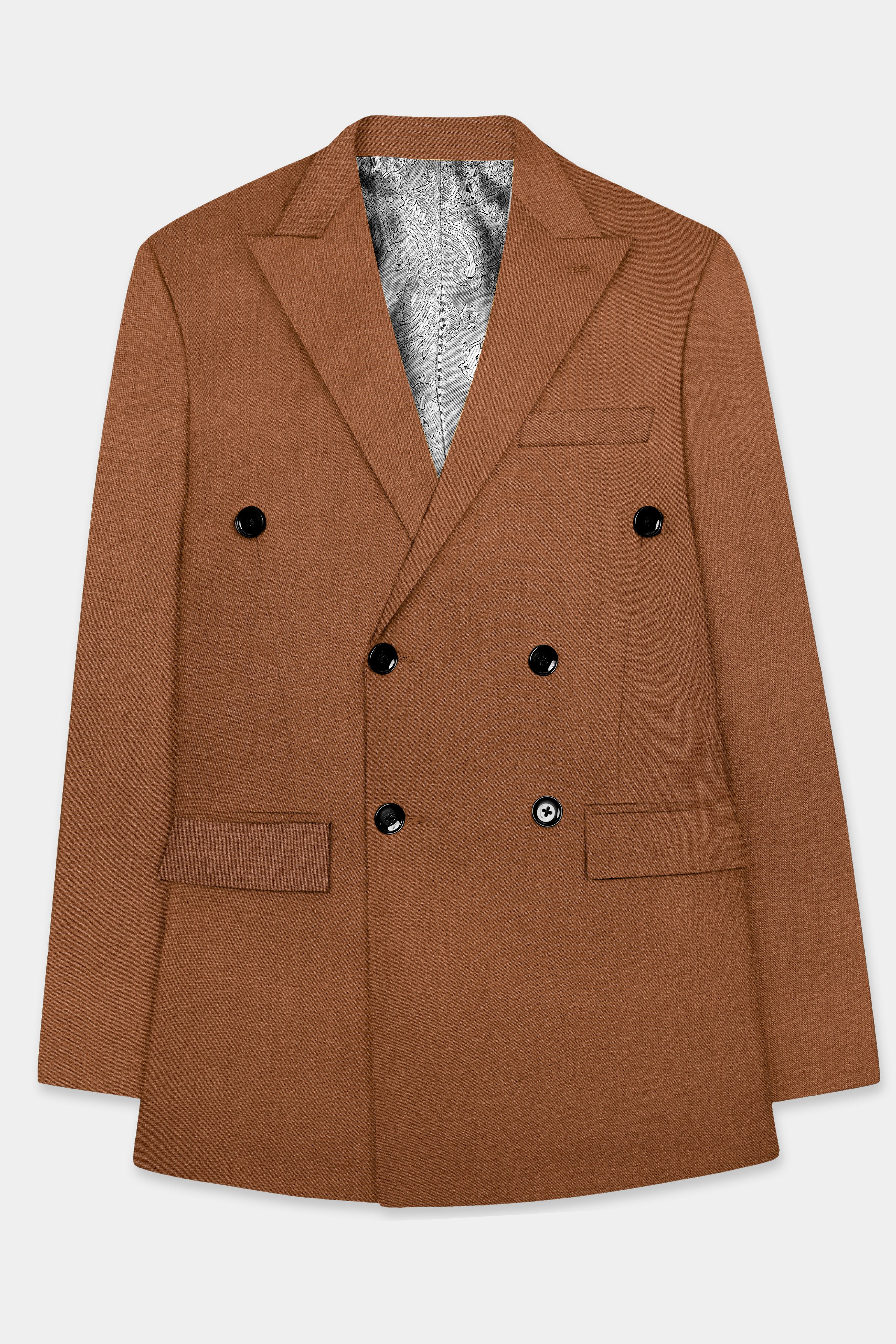 Cinnamon Oak-Sienna Brown Solid Wool Rich Double Breasted Slight Stretch Suit