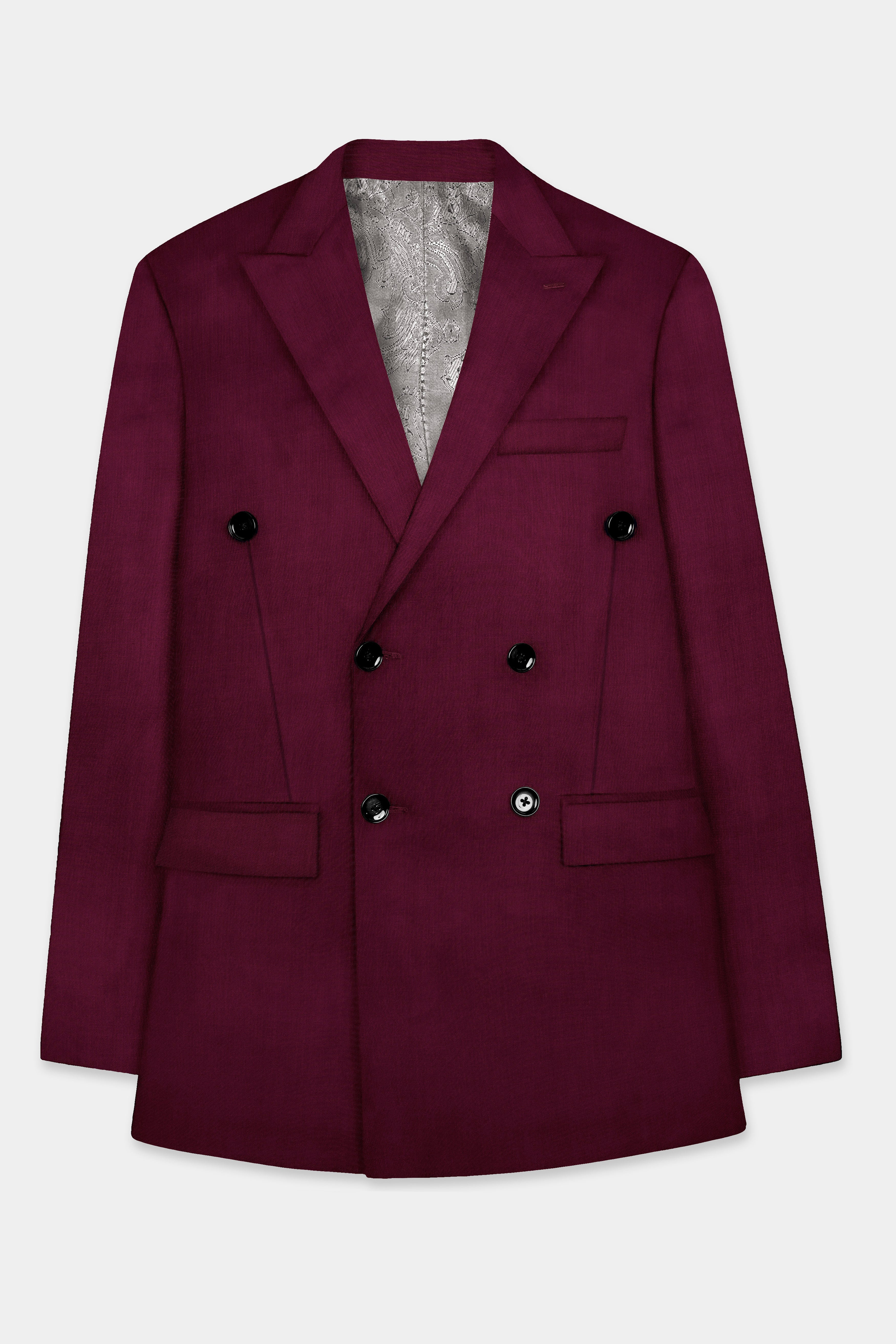Regal Maroon-Tamarind Solid Wool Rich Double Breasted Slight Stretch Suit