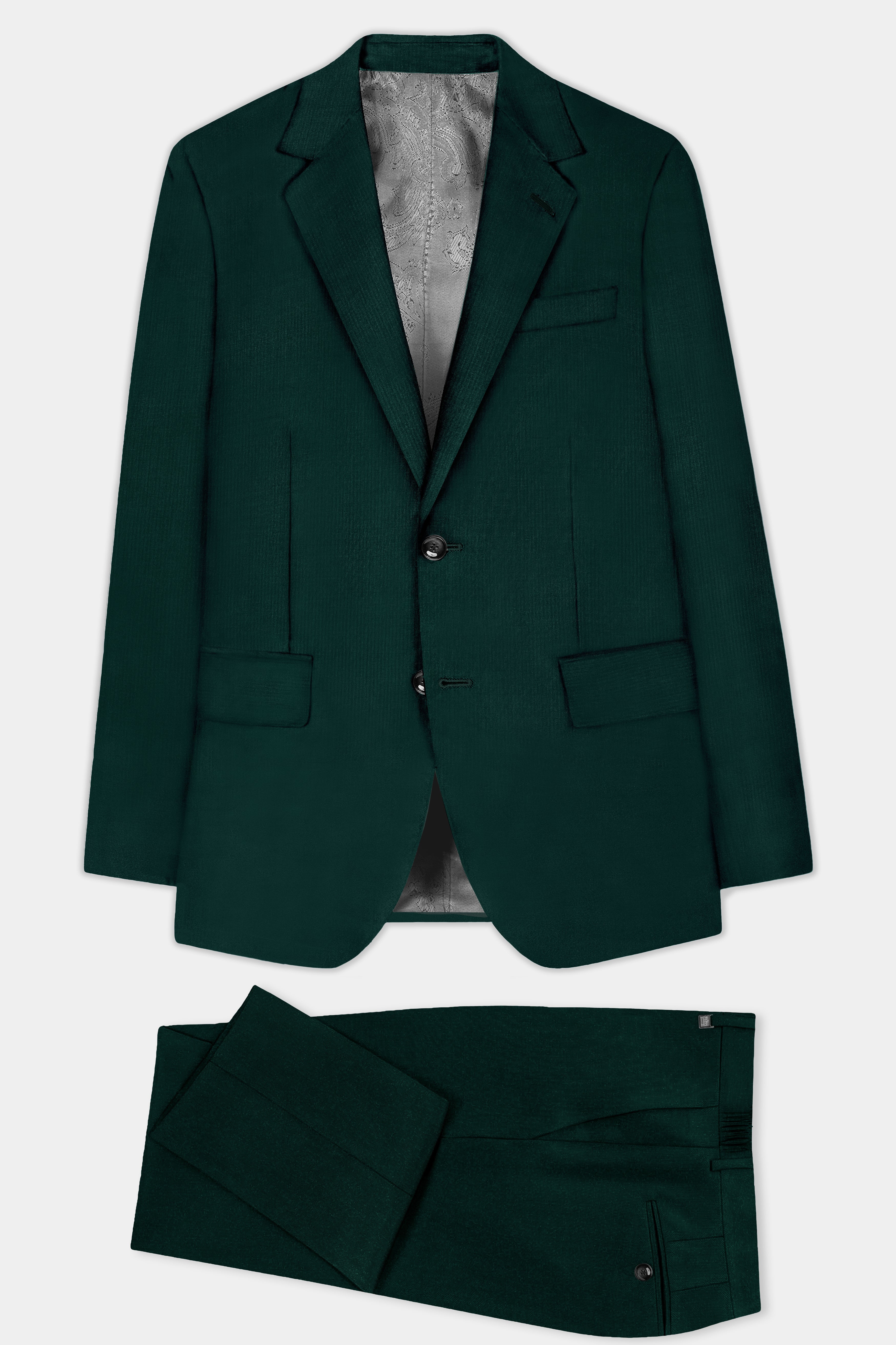 Emerald-Zucchini Green Solid Wool Rich Single Breasted Slight Stretch Suit