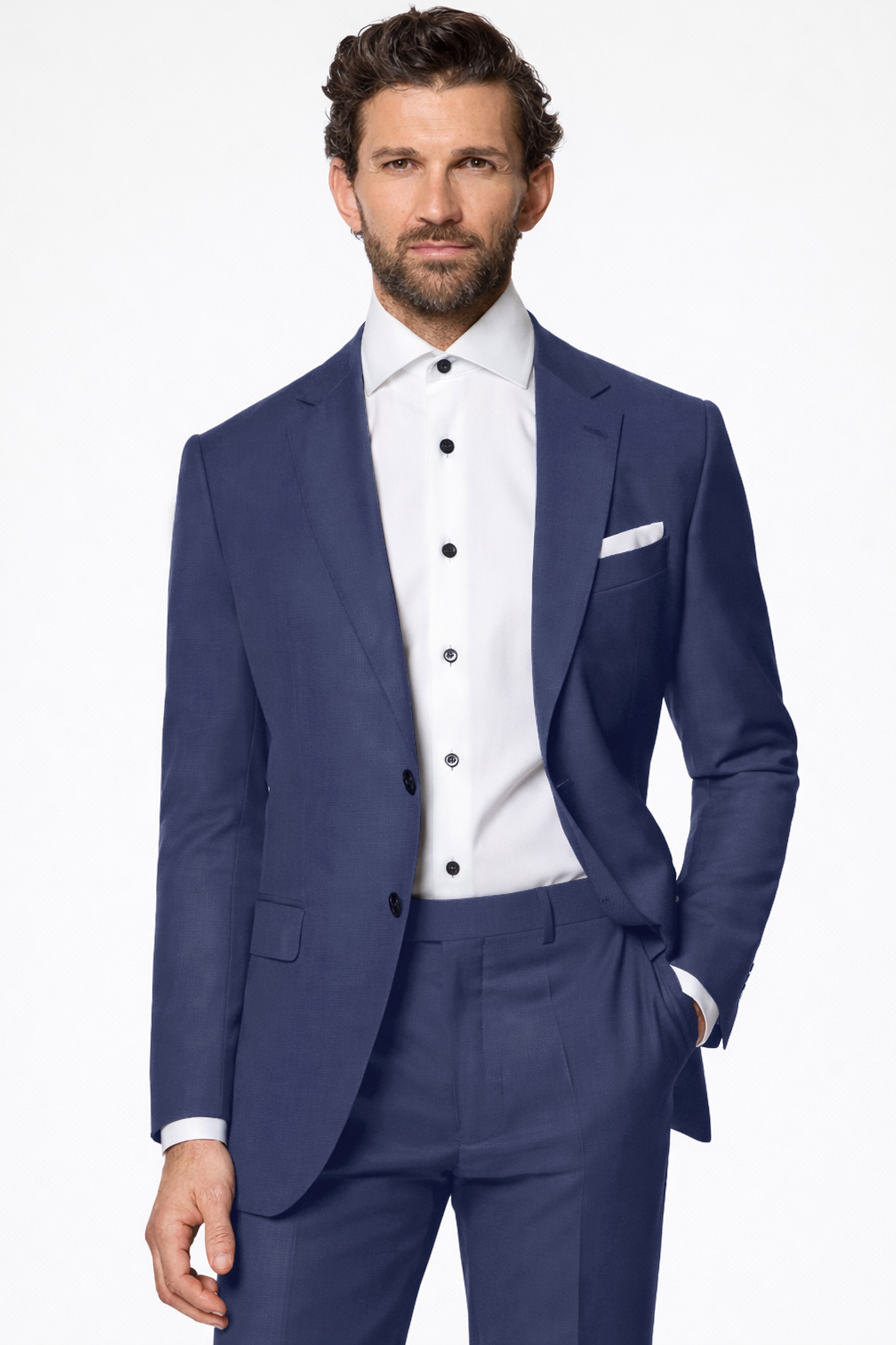 Sapphire-Glaucous Blue Solid Wool Rich Single Breasted Slight Stretch Suit