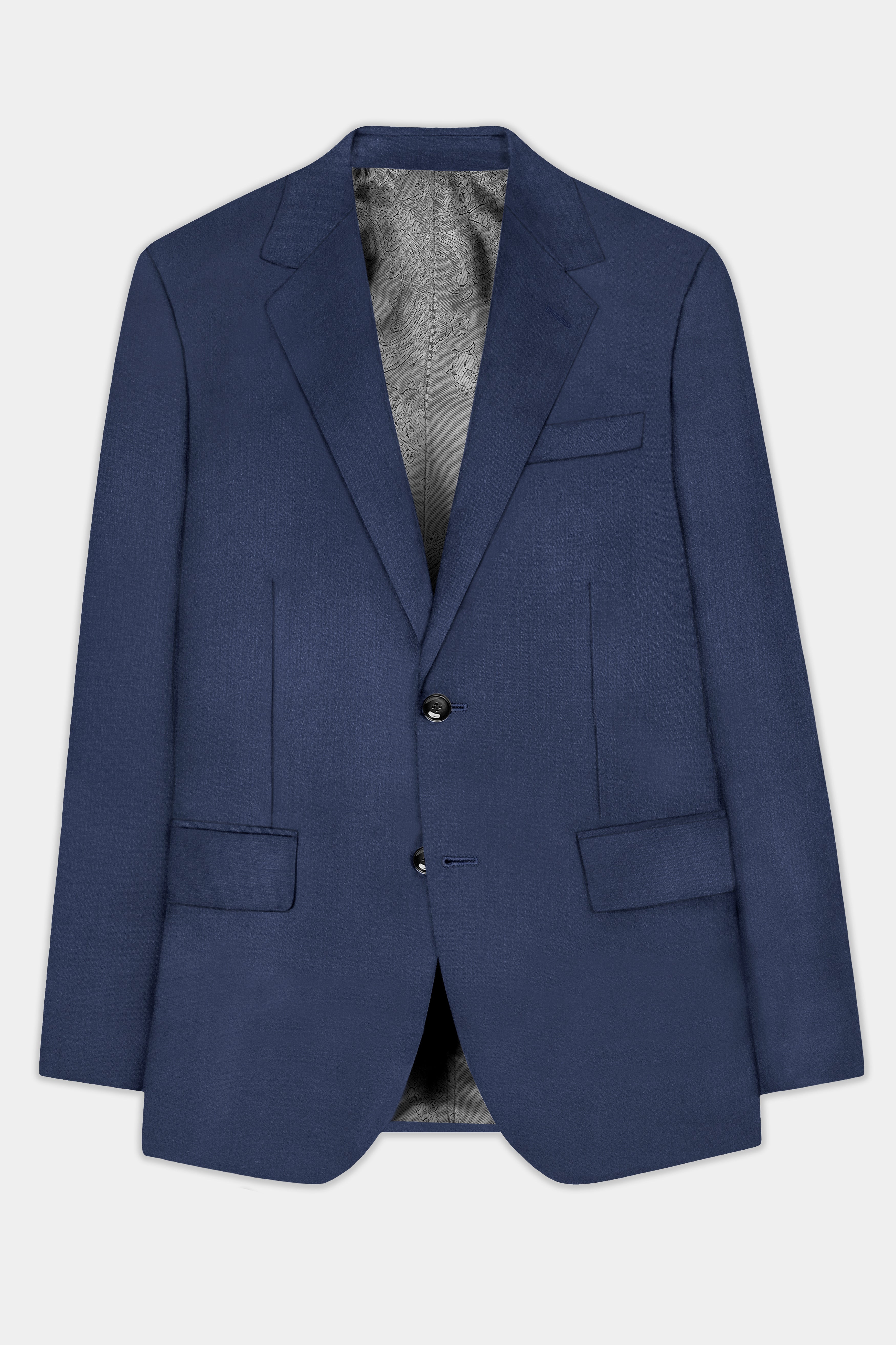 Sapphire-Glaucous Blue Solid Wool Rich Single Breasted Slight Stretch Suit