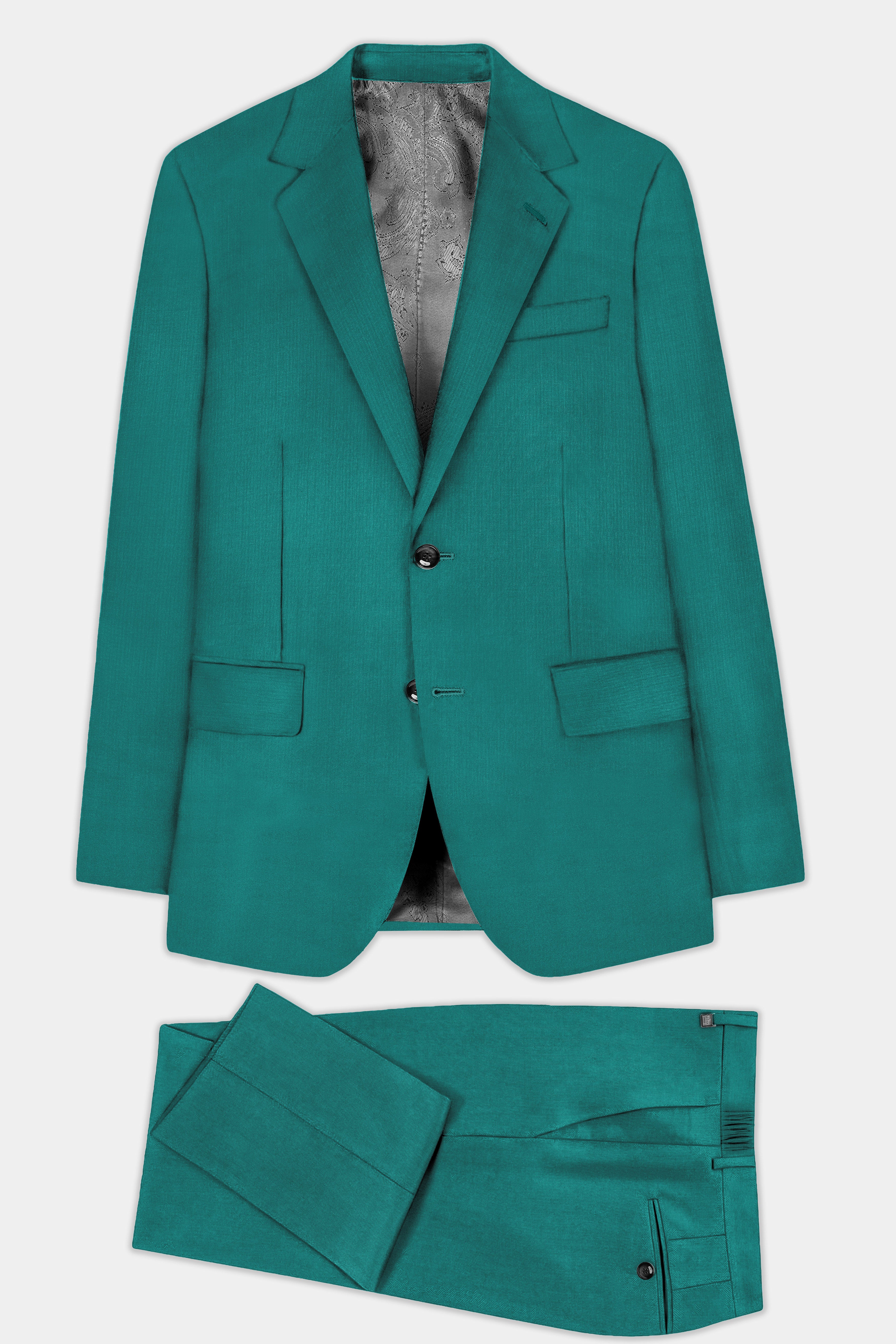 Verdant Classic-Surfie Green Solid Wool Rich Single Breasted Slight Stretch Suit