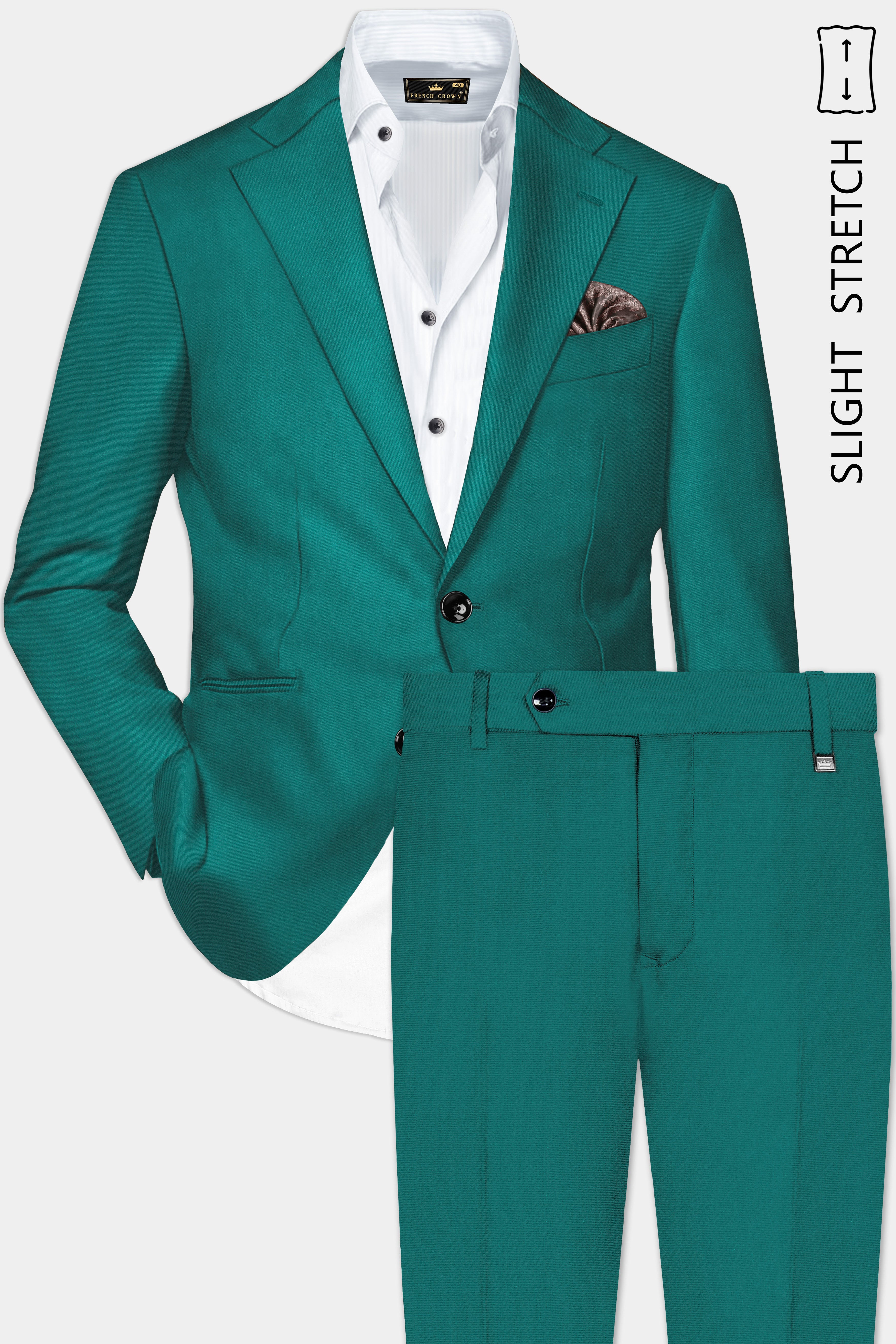 Verdant Classic-Surfie Green Solid Wool Rich Single Breasted Slight Stretch Suit
