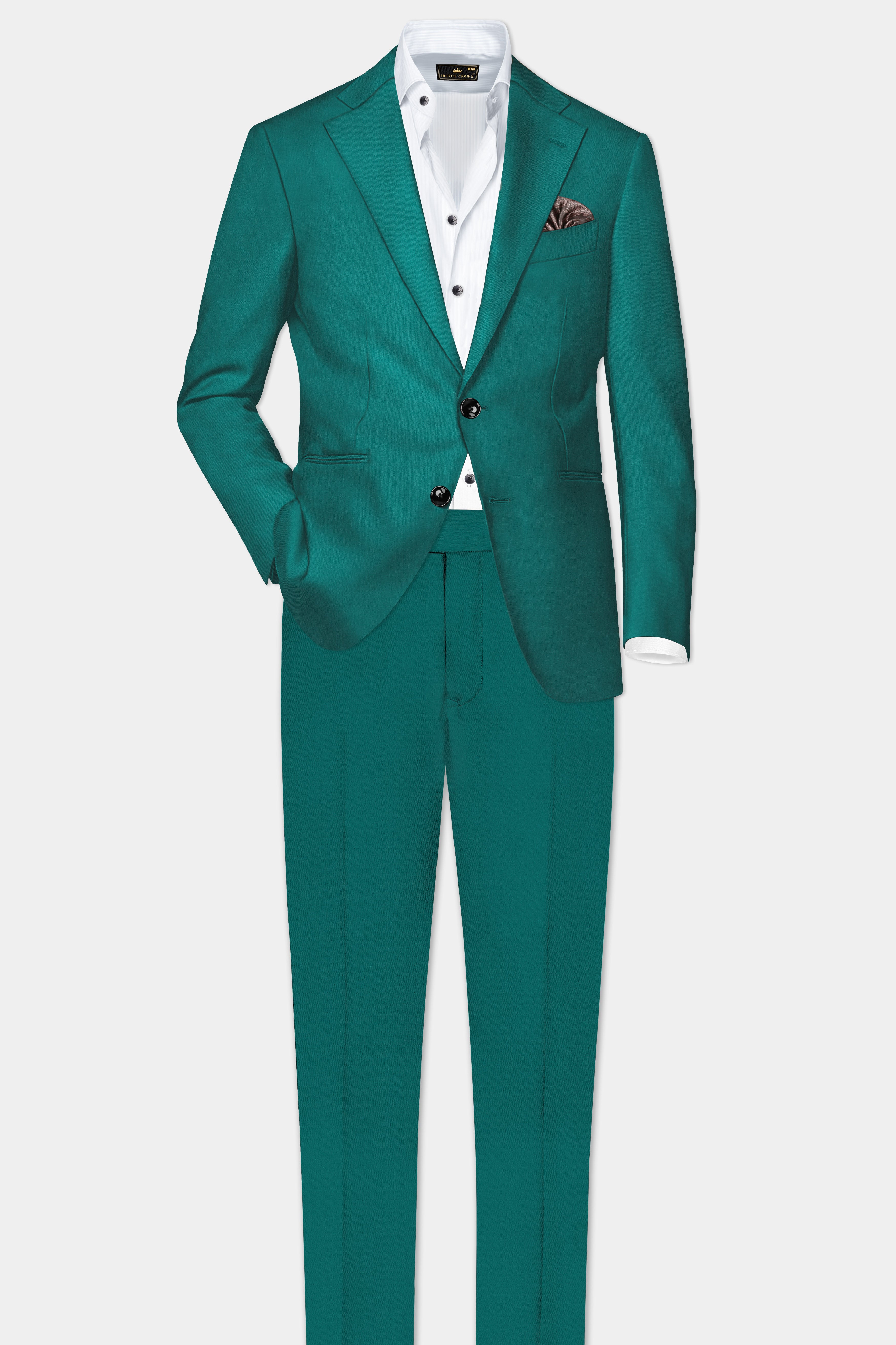 Verdant Classic-Surfie Green Solid Wool Rich Single Breasted Slight Stretch Suit