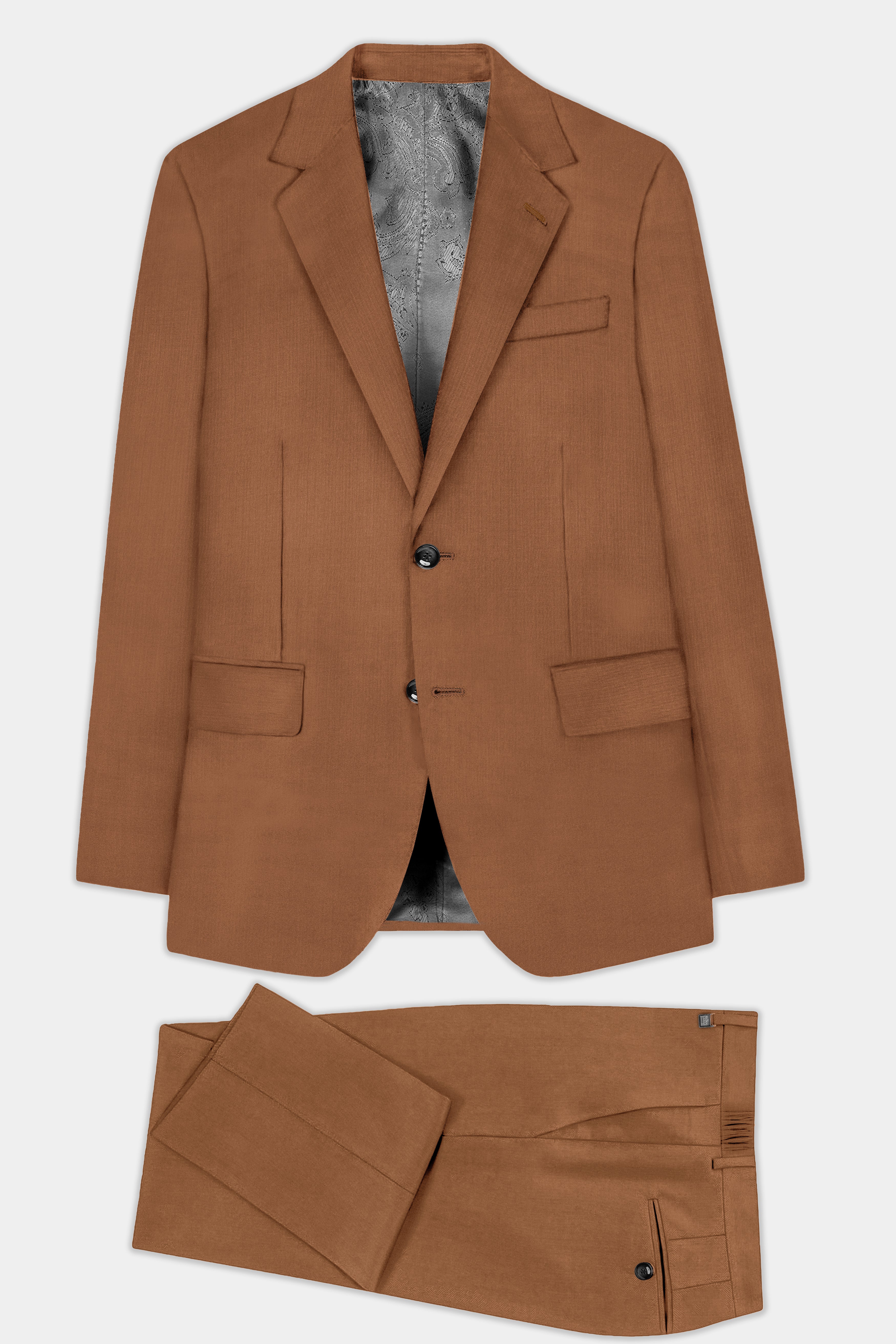 Cinnamon Oak-Sienna Brown Solid Wool Rich Single Breasted Slight Stretch Suit