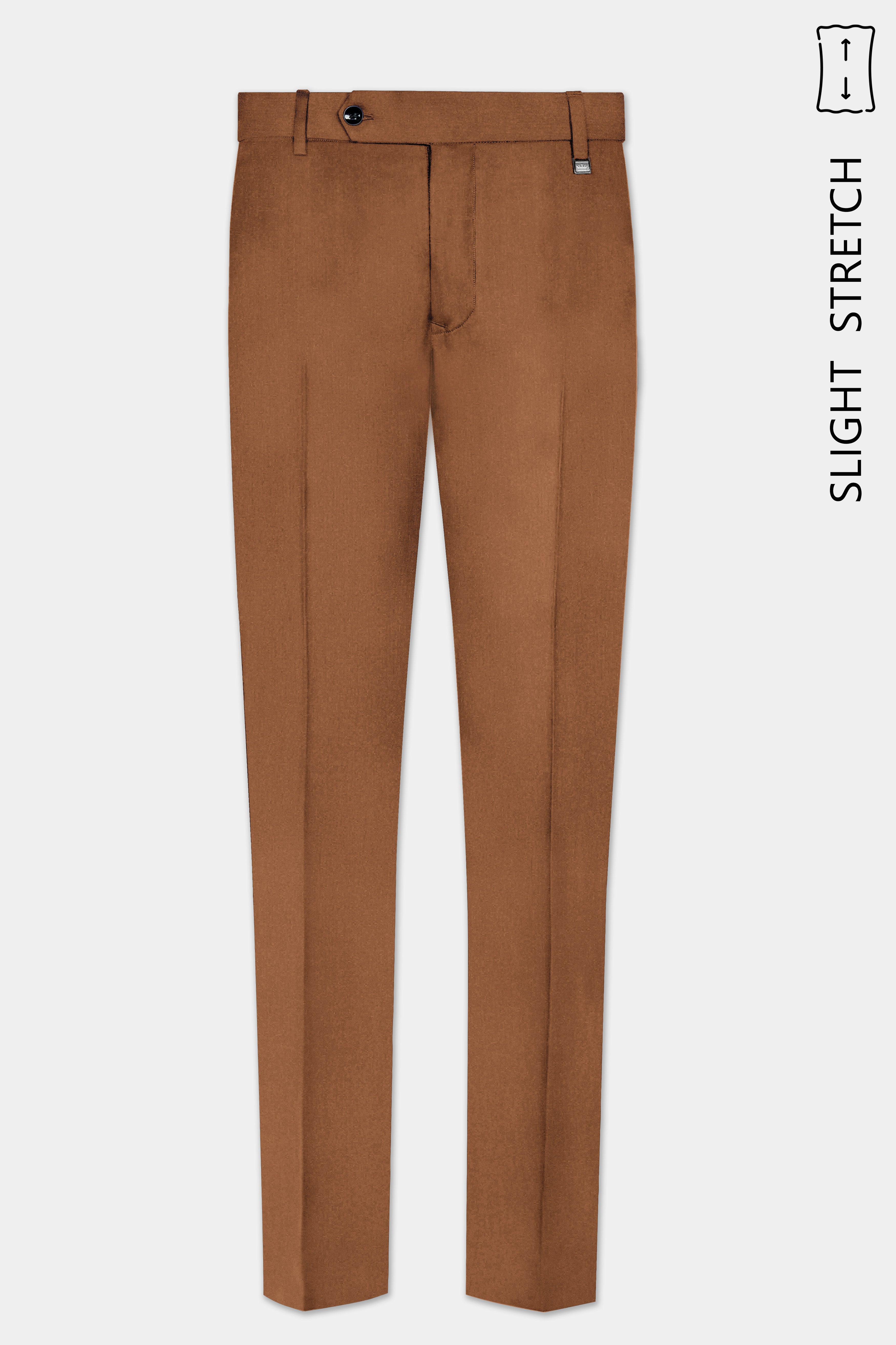 Cinnamon Oak-Sienna Brown Solid Wool Rich Single Breasted Slight Stretch Suit