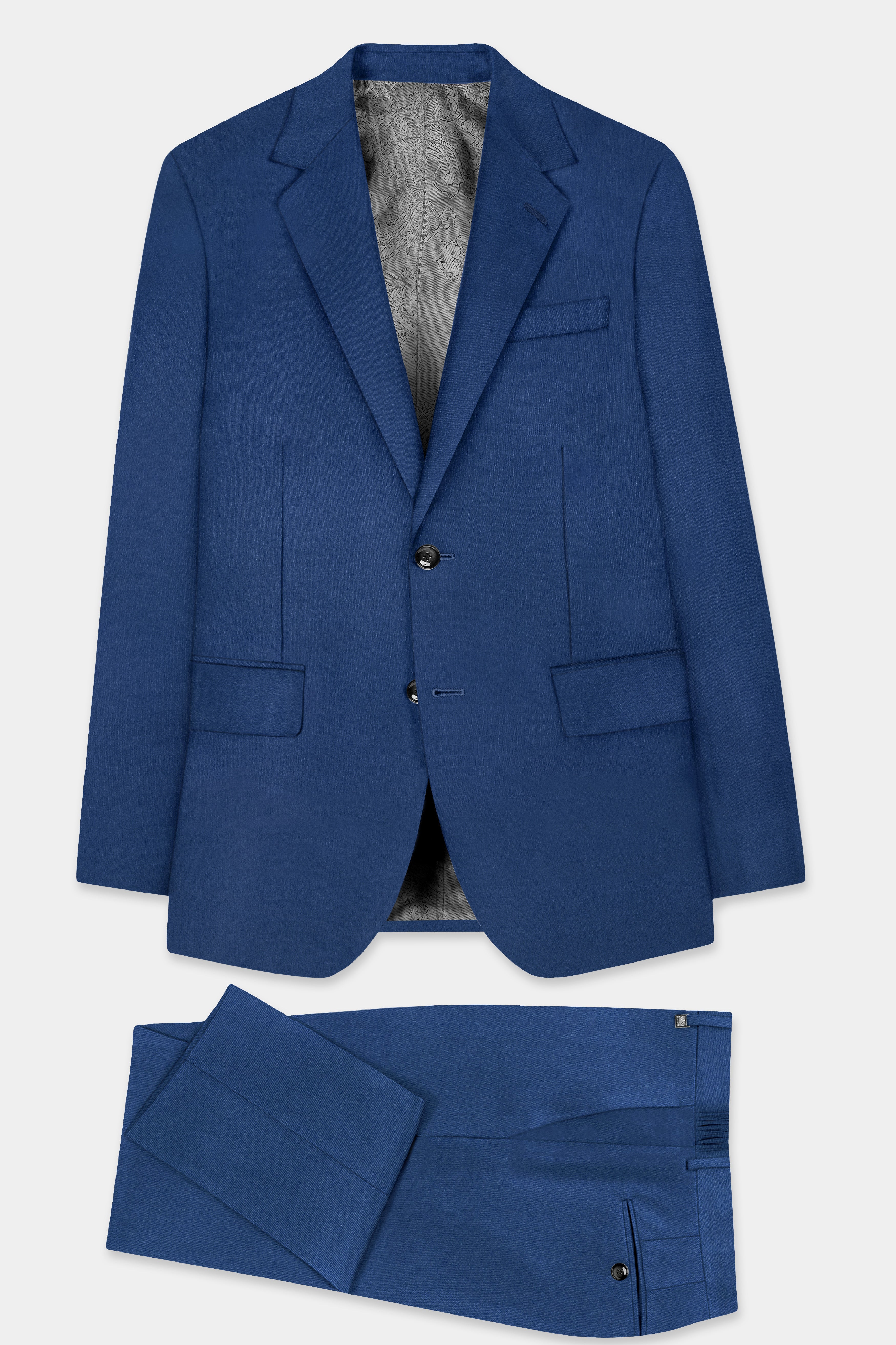 Cerulean Elite-Cobalt Blue Solid Wool Rich Single Breasted Slight Stretch Suit