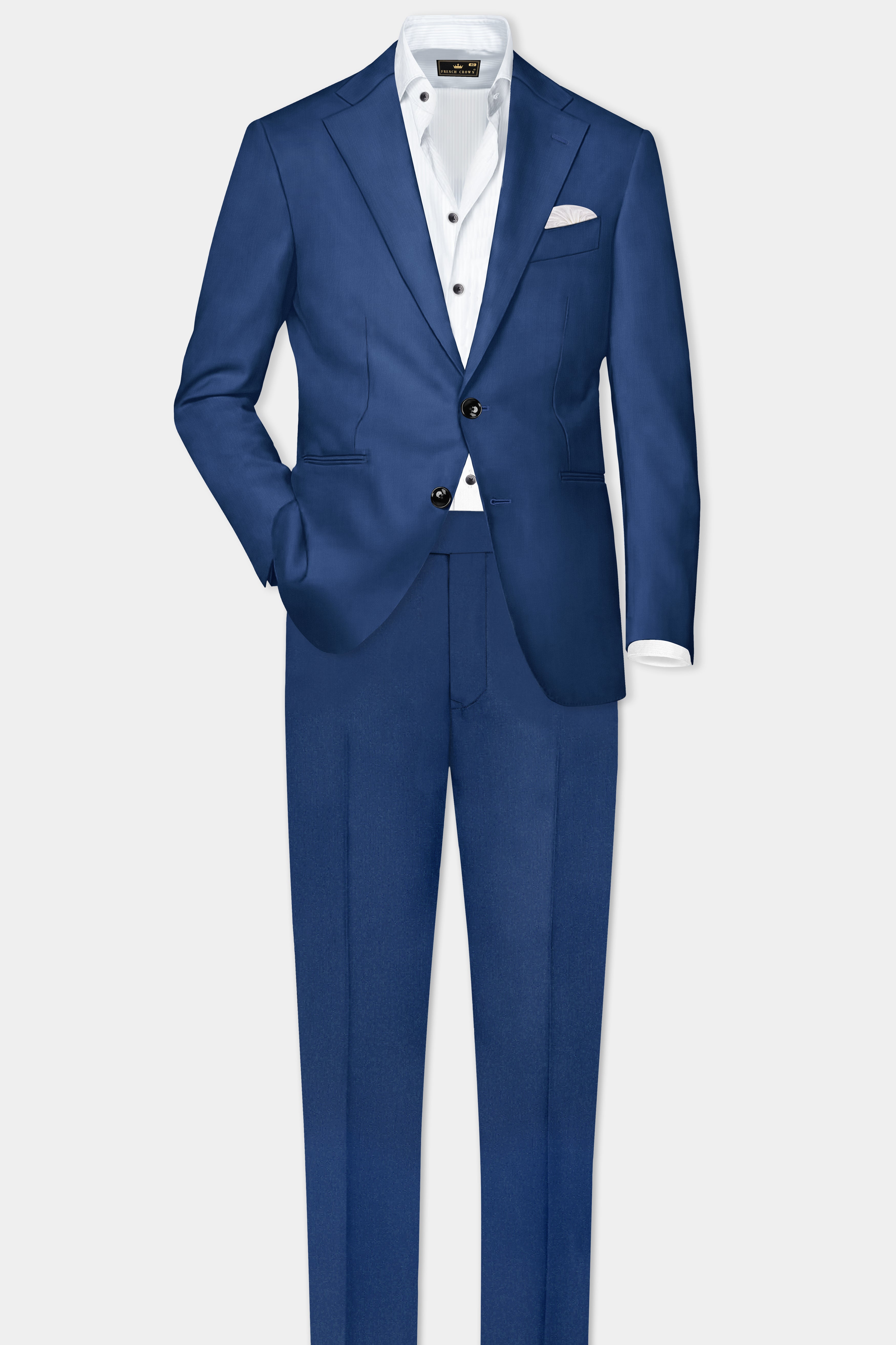 Cerulean Elite-Cobalt Blue Solid Wool Rich Single Breasted Slight Stretch Suit