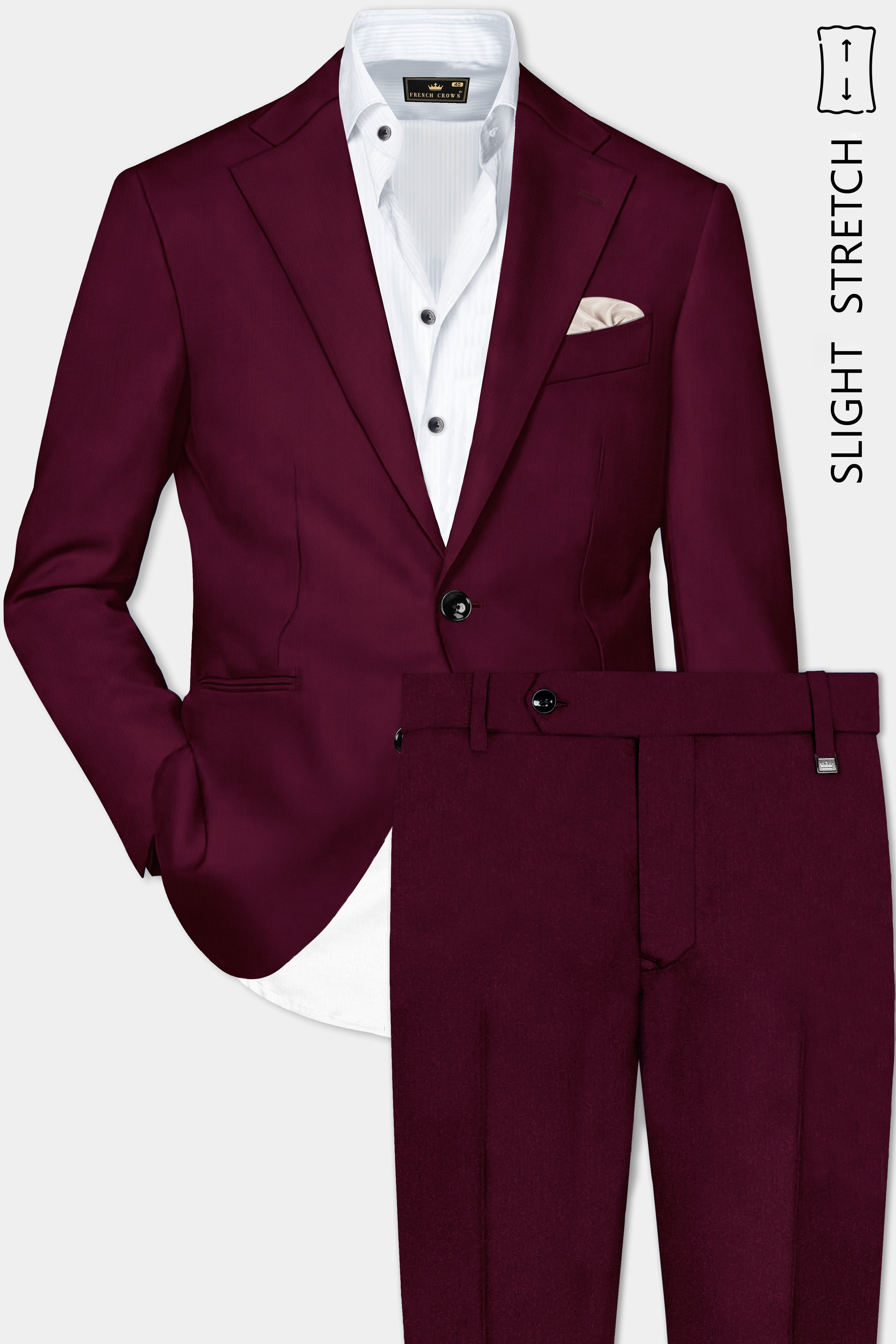 Regal Maroon-Tamarind Solid Wool Rich Single Breasted Slight Stretch Suit