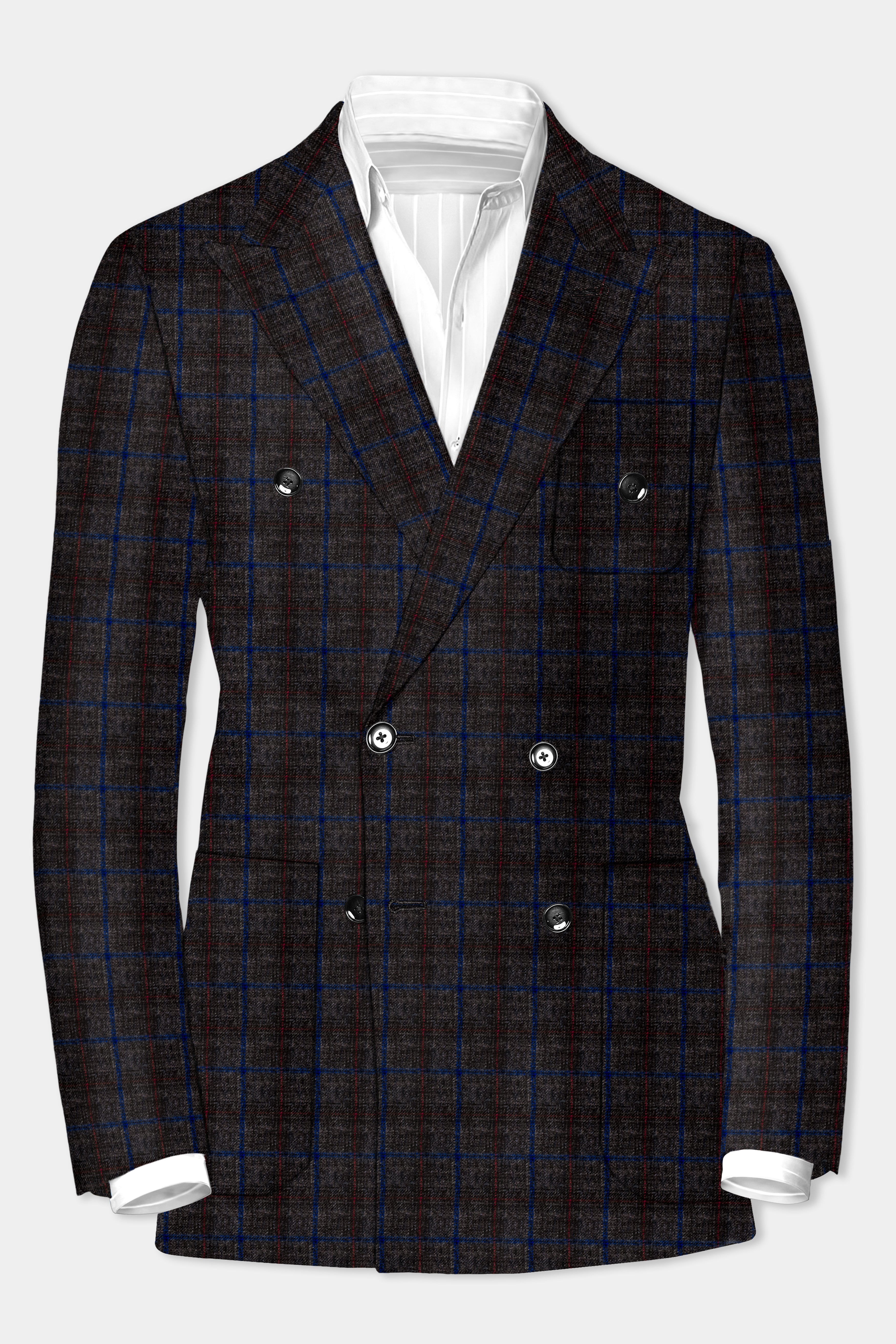 Stormborne-Zeus Gray And Tangaroa Blue Plaid Tweed Double Breasted Sports Suit