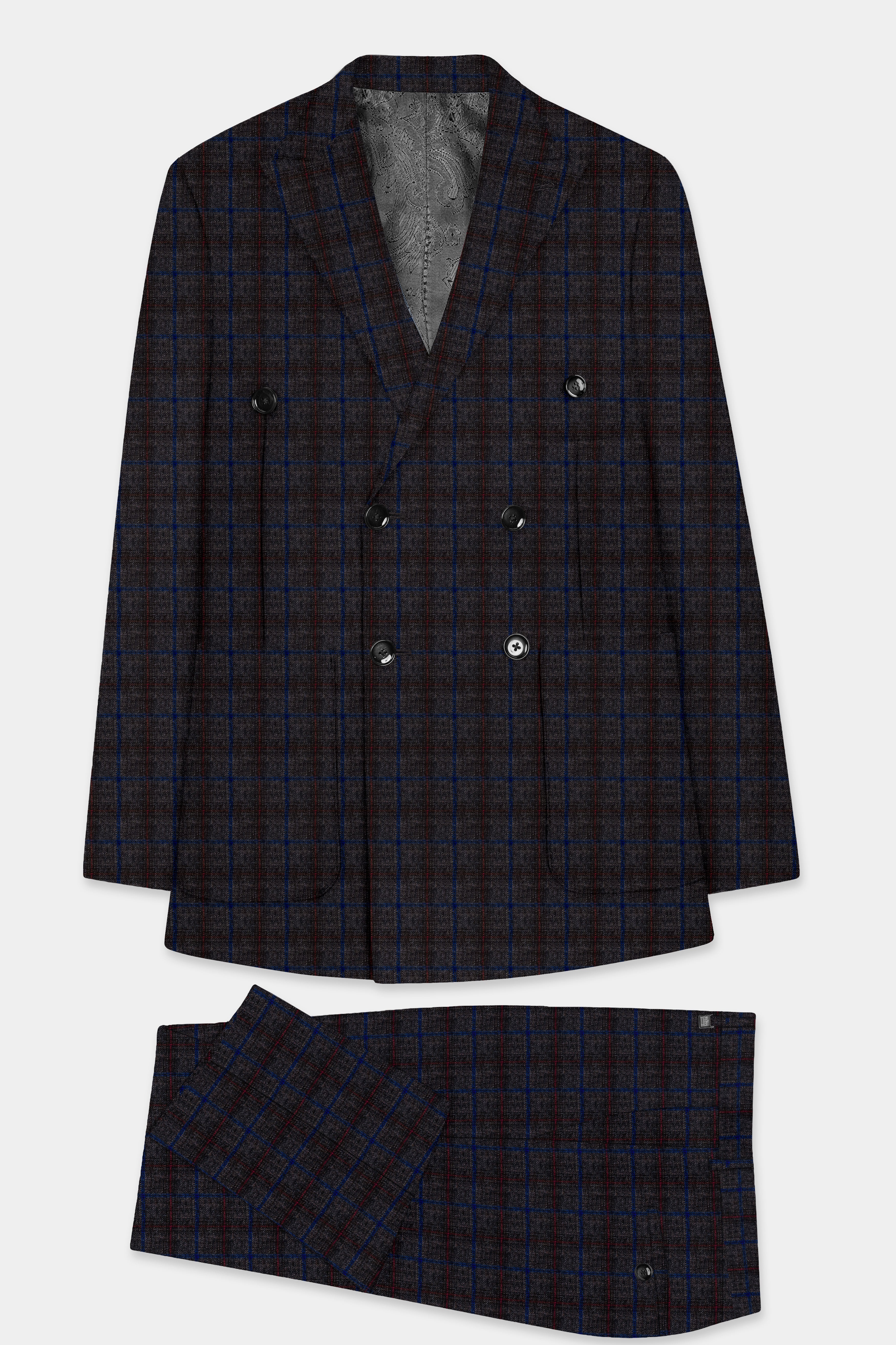 Stormborne-Zeus Gray And Tangaroa Blue Plaid Tweed Double Breasted Sports Suit