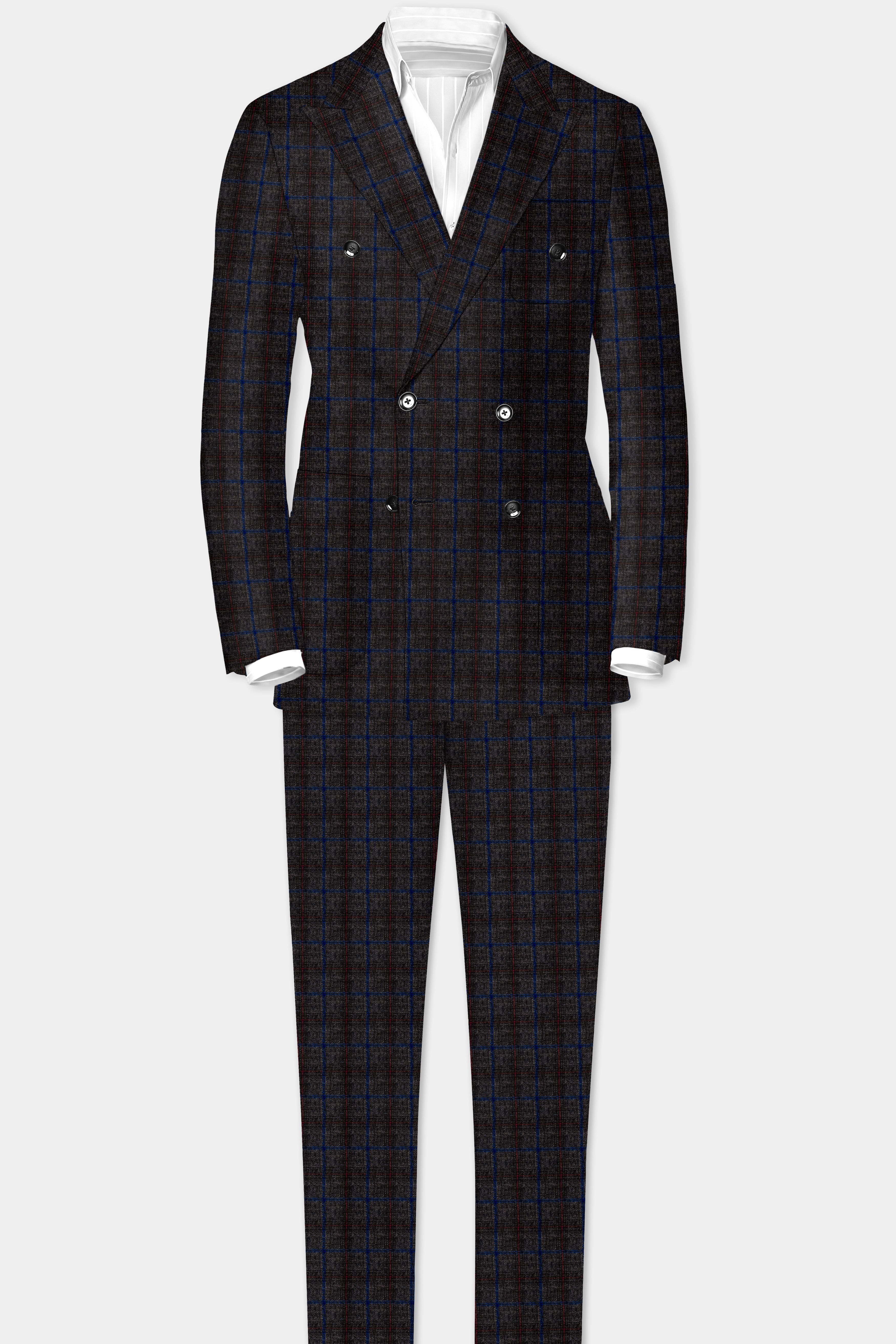 Stormborne-Zeus Gray And Tangaroa Blue Plaid Tweed Double Breasted Sports Suit