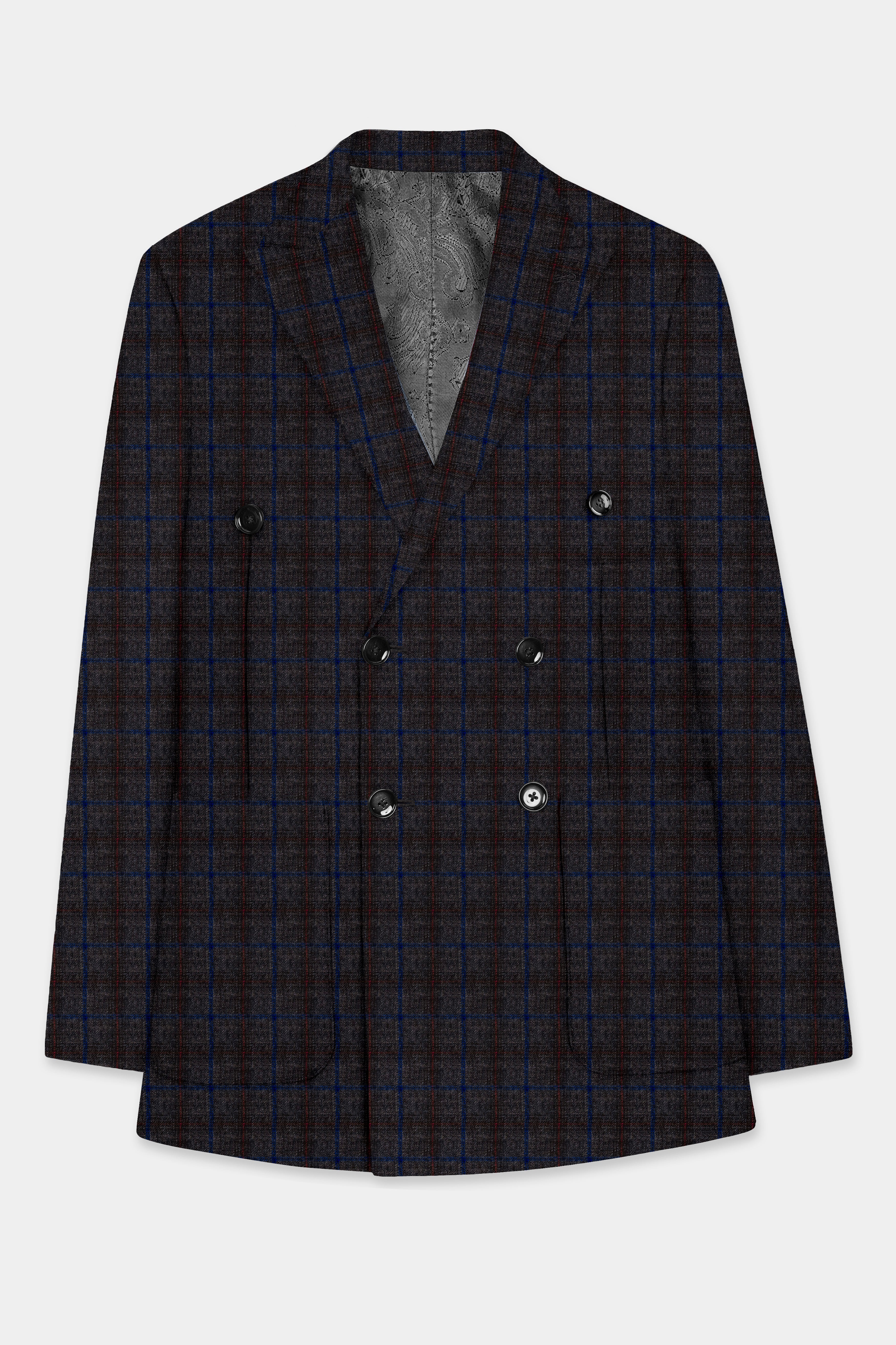 Stormborne-Zeus Gray And Tangaroa Blue Plaid Tweed Double Breasted Sports Suit