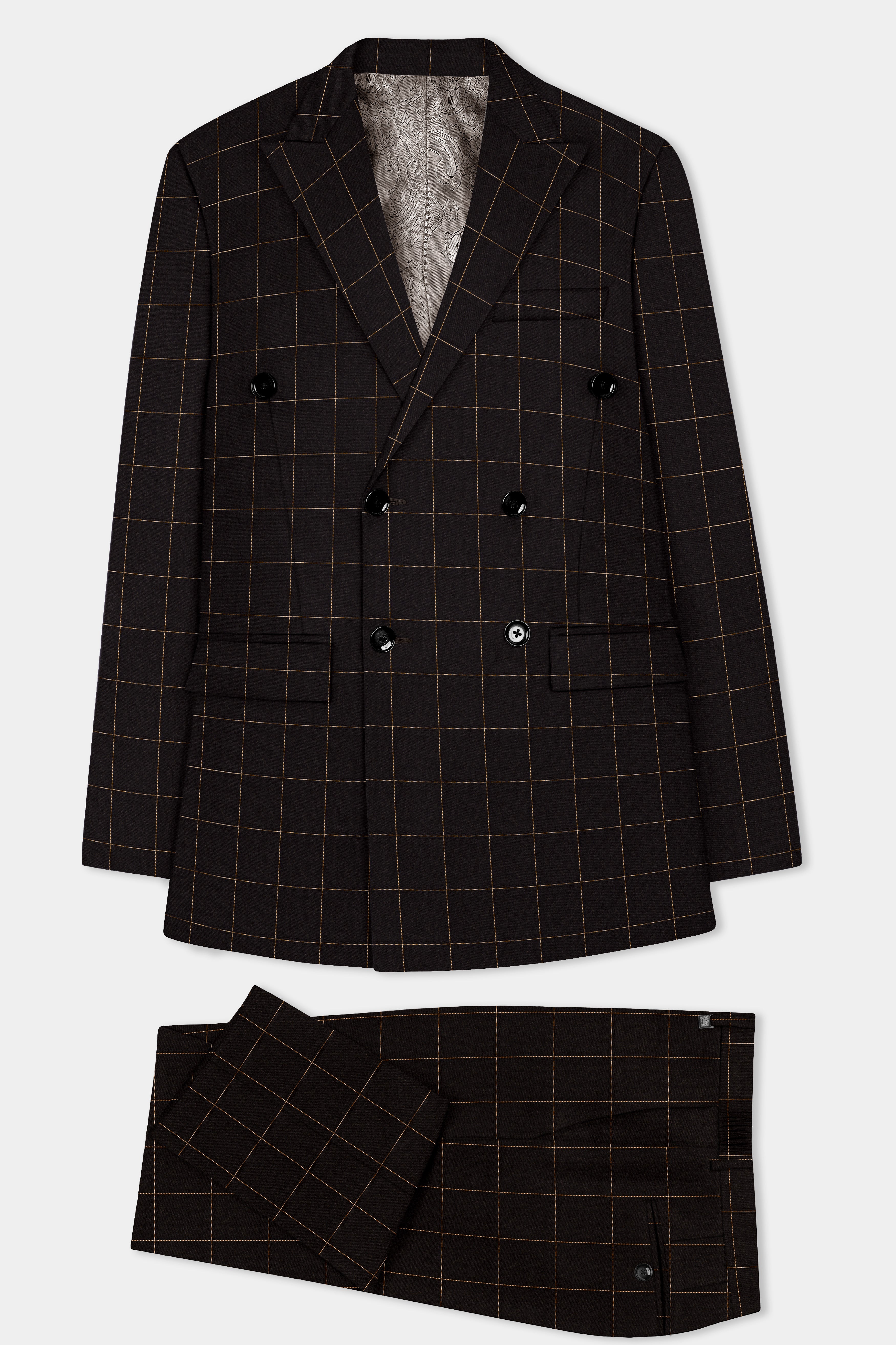 Walnut Crest-Bunker Brown Windows Wool Rich Double Breasted Suit