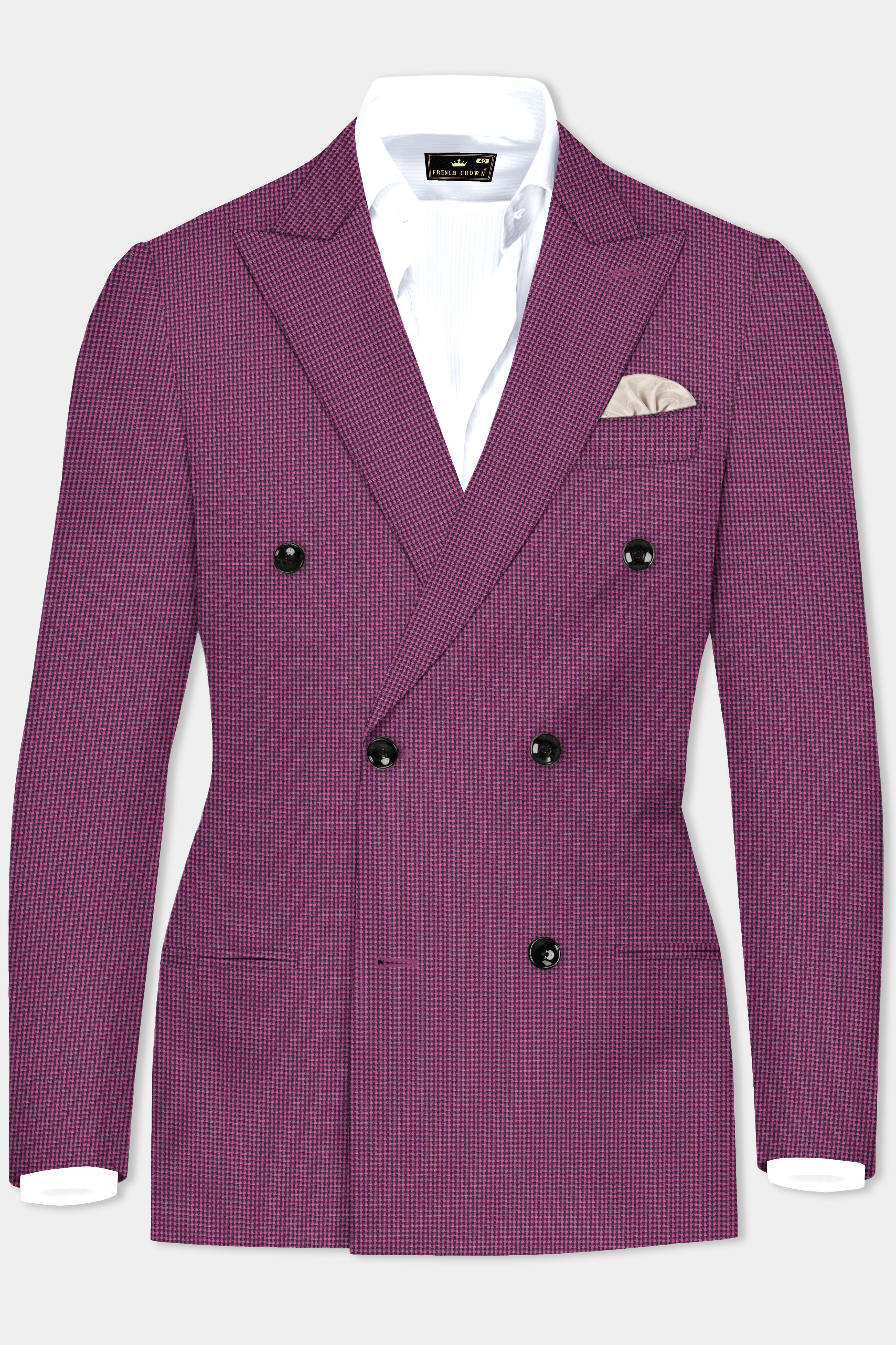 Orchid-Plum Pink Gingham Plaid Wool Rich Double Breasted Suit