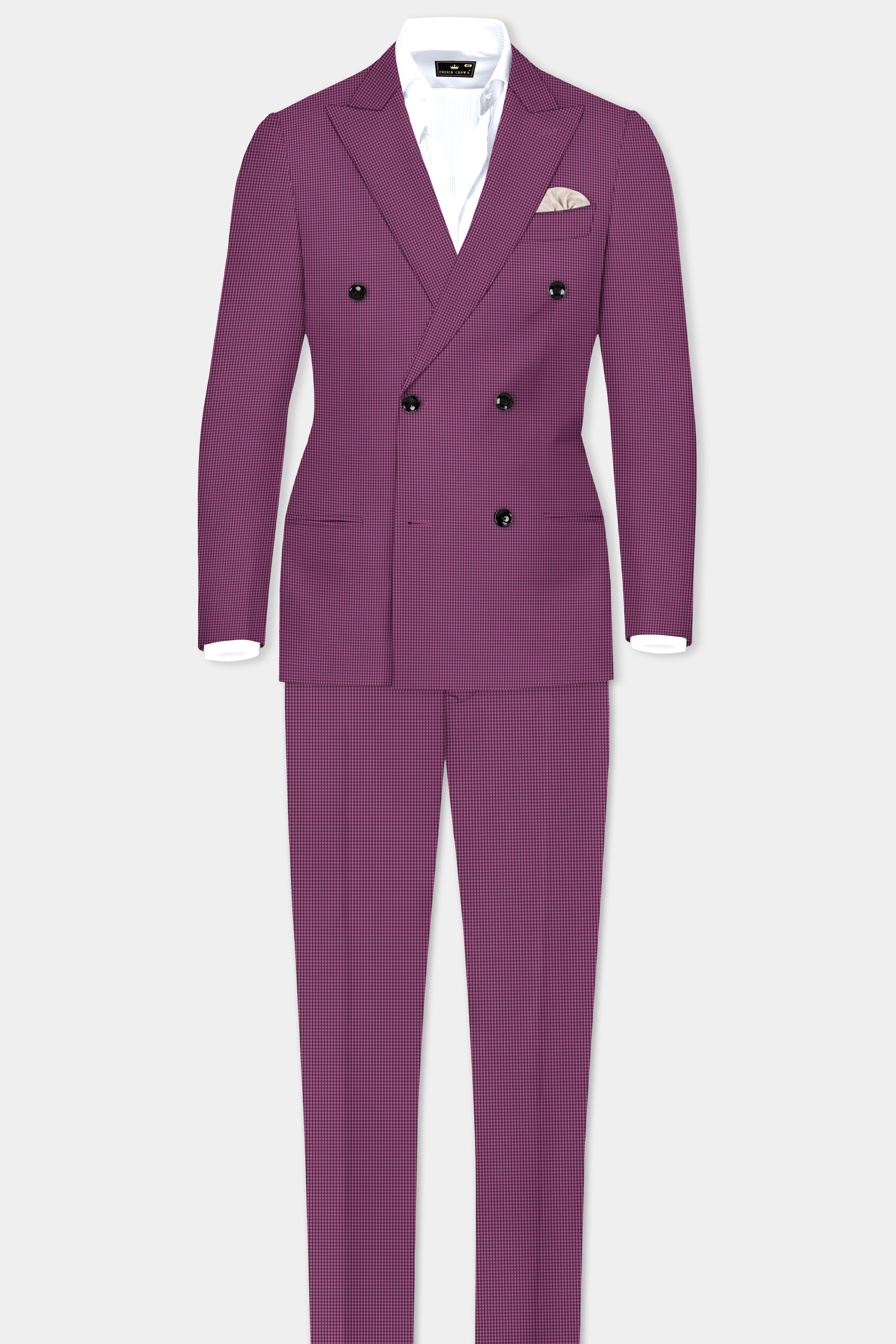 Orchid-Plum Pink Gingham Plaid Wool Rich Double Breasted Suit