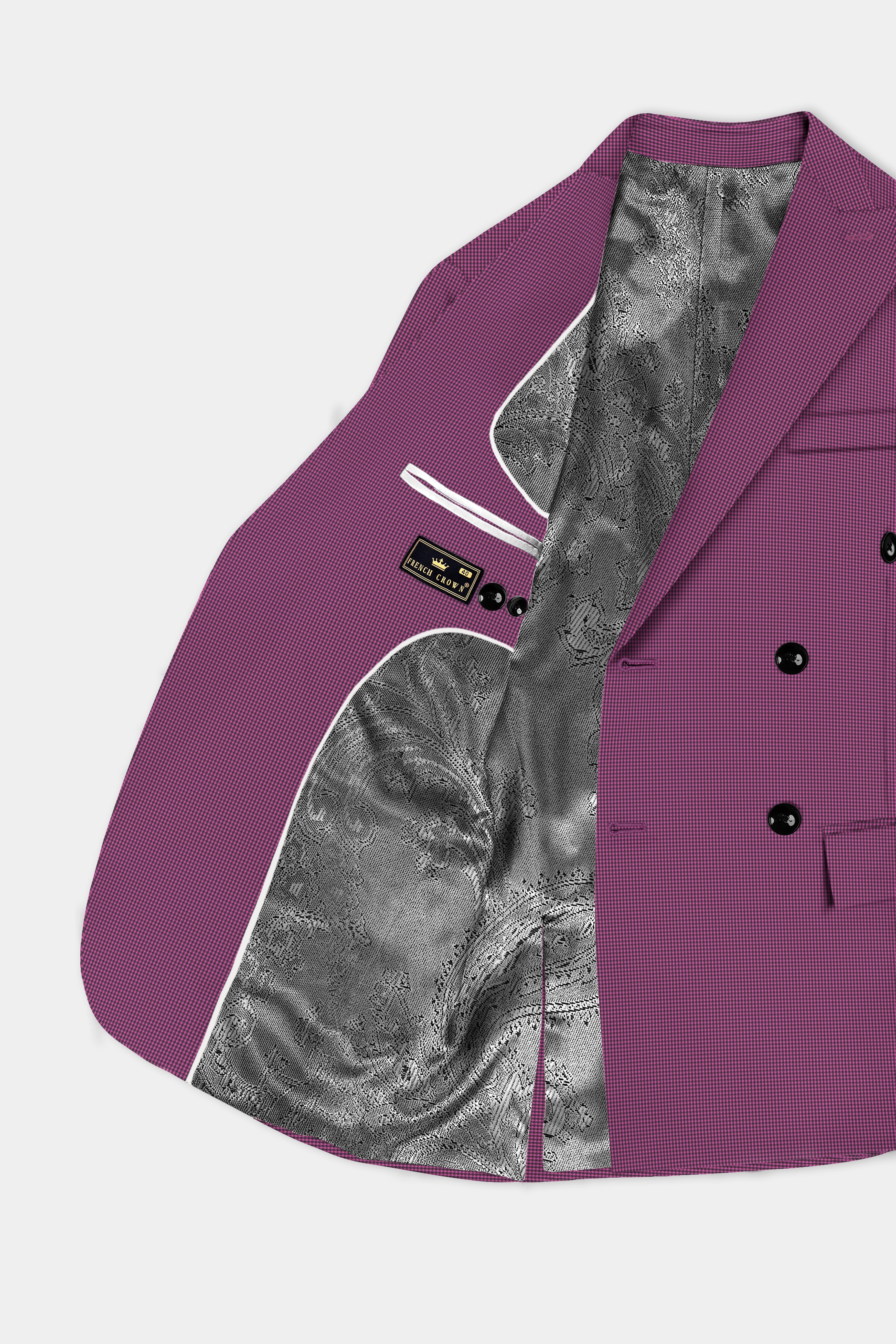 Orchid-Plum Pink Gingham Plaid Wool Rich Double Breasted Suit