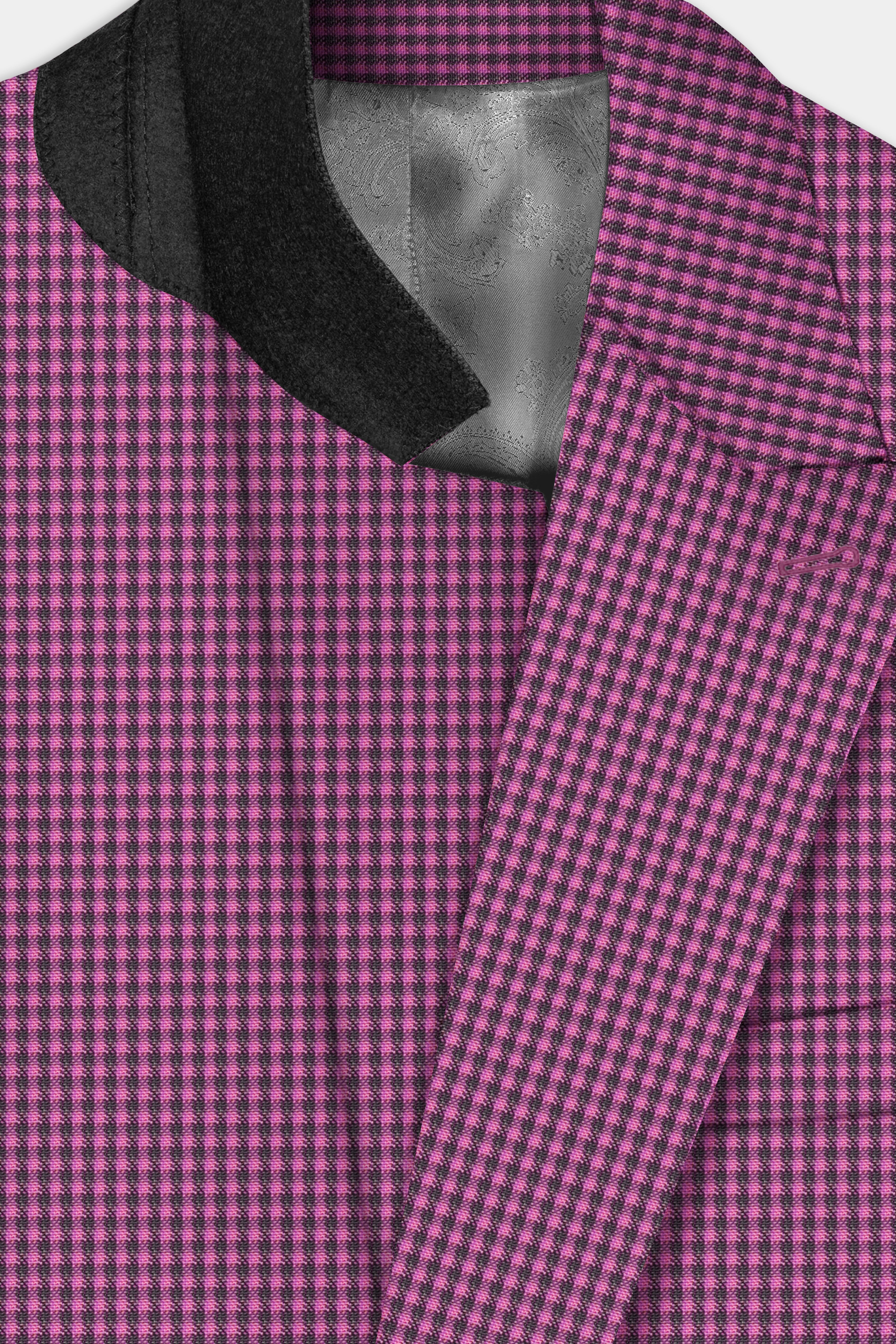 Orchid-Plum Pink Gingham Plaid Wool Rich Double Breasted Suit