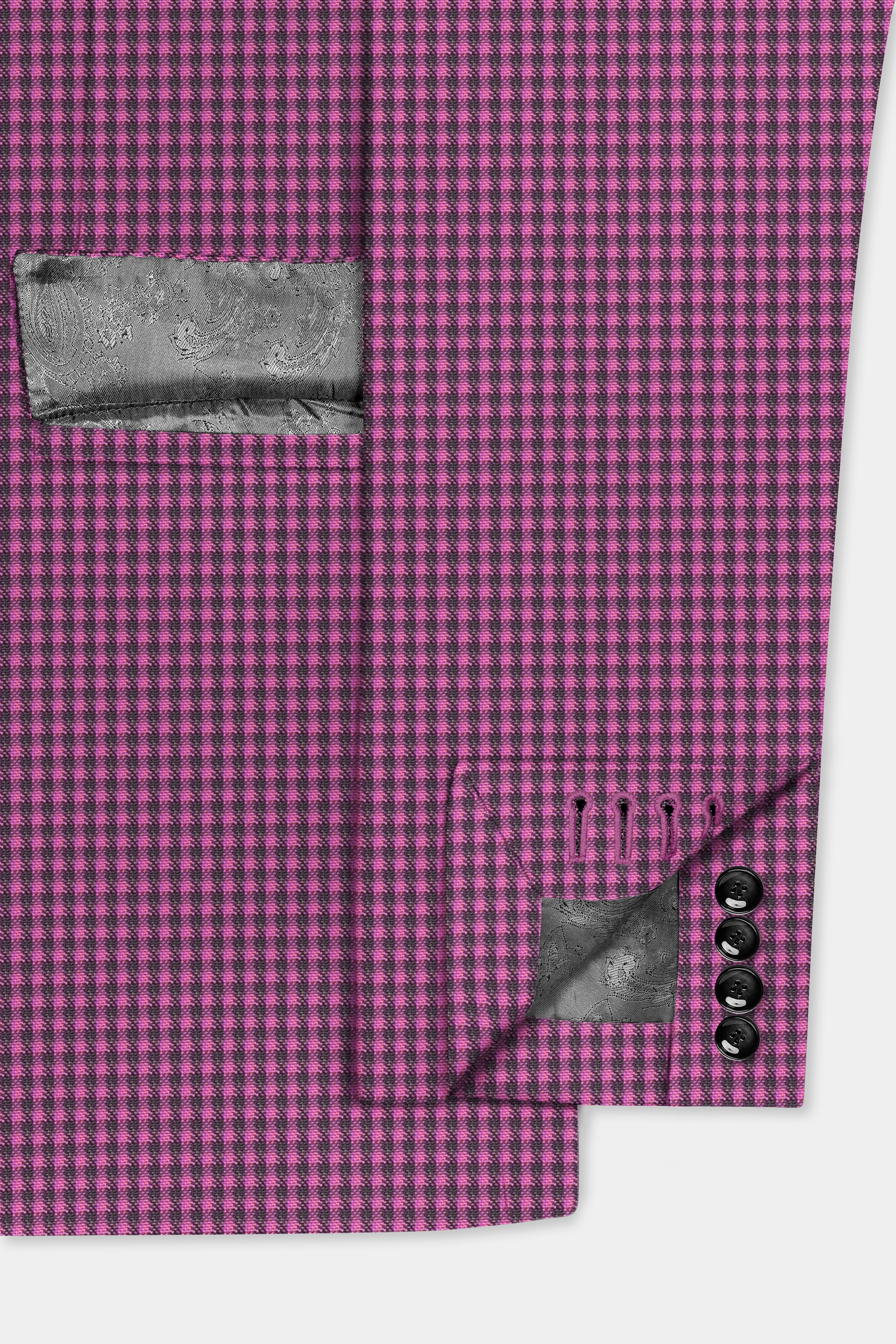 Orchid-Plum Pink Gingham Plaid Wool Rich Double Breasted Suit