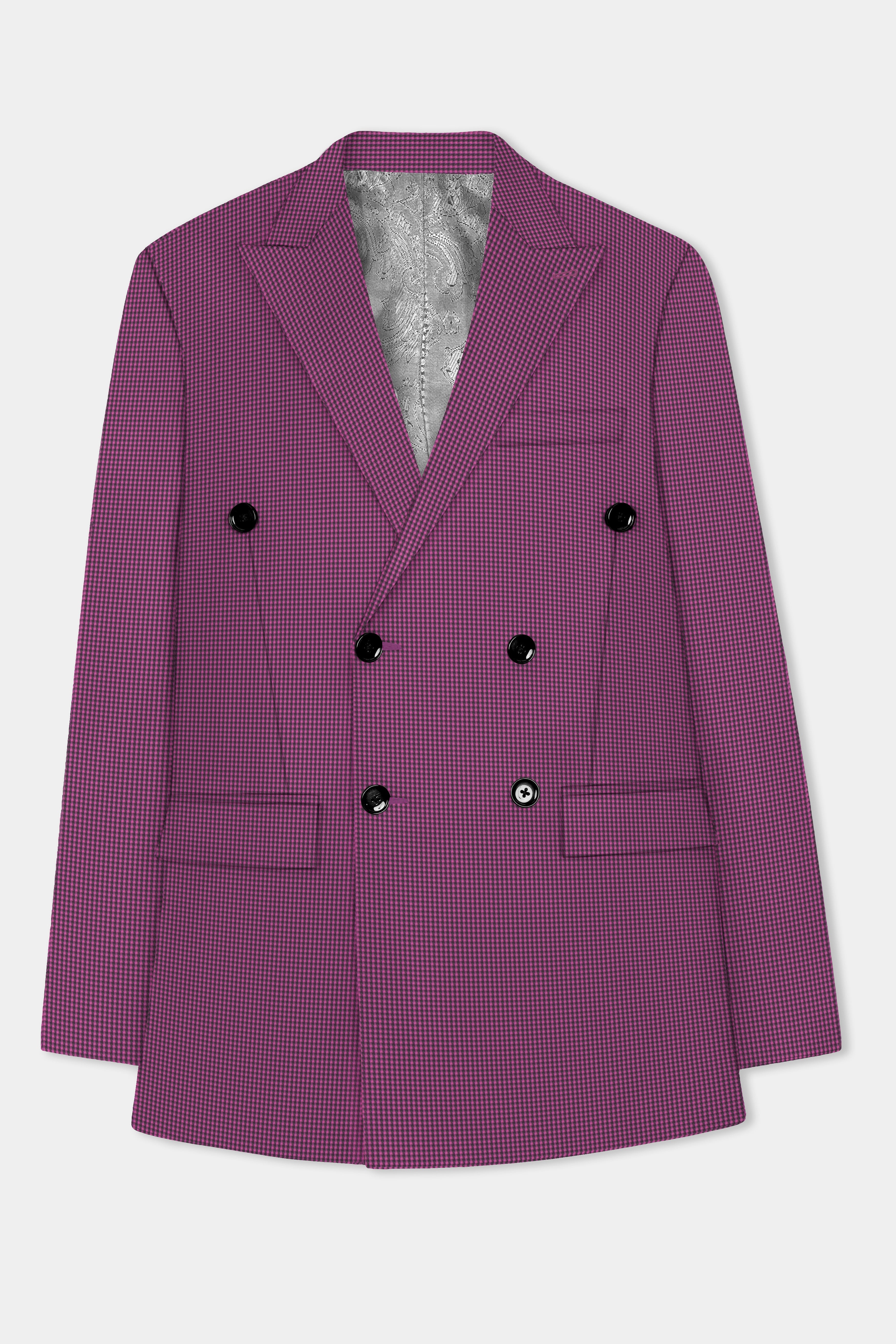 Orchid-Plum Pink Gingham Plaid Wool Rich Double Breasted Suit