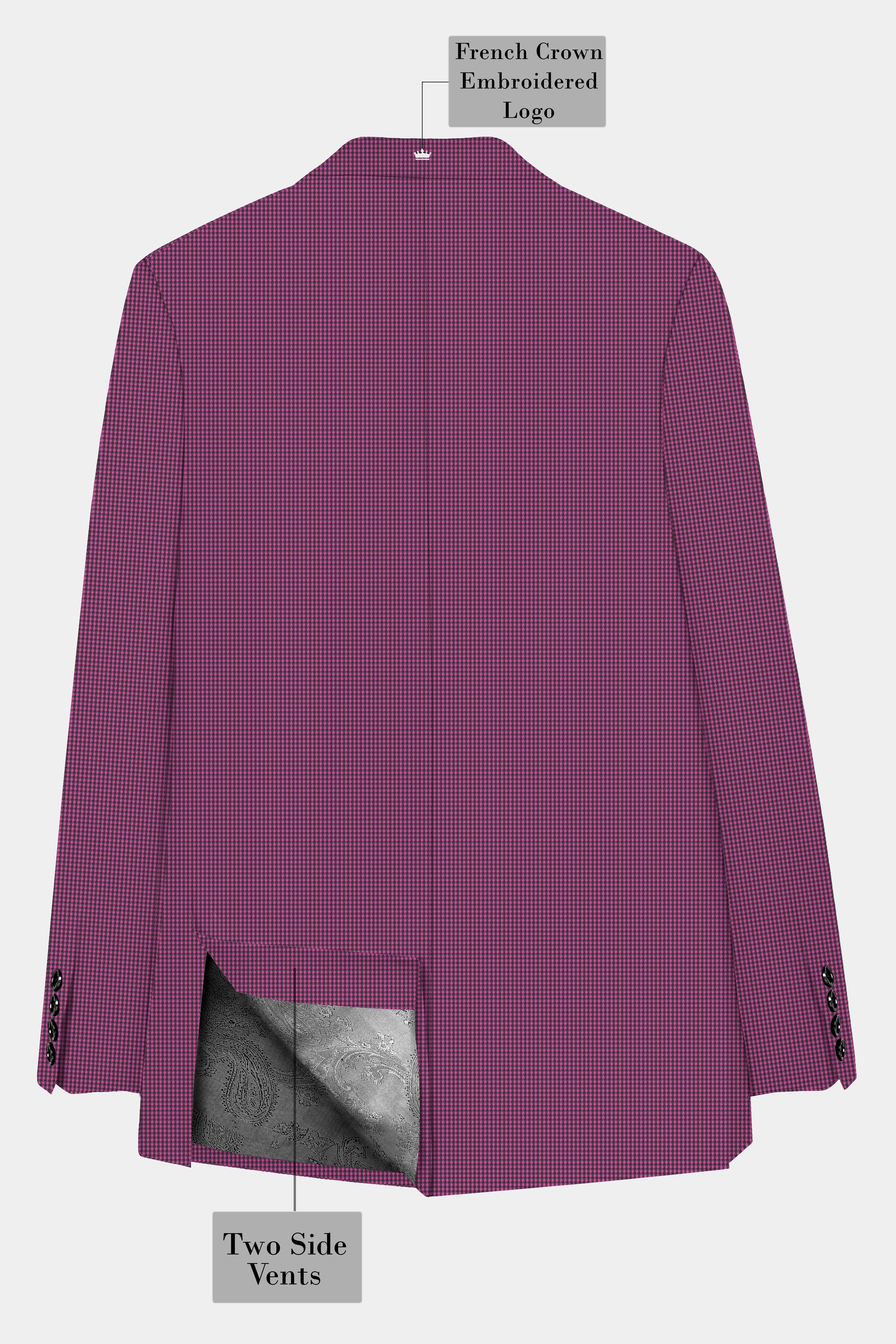 Orchid-Plum Pink Gingham Plaid Wool Rich Double Breasted Suit