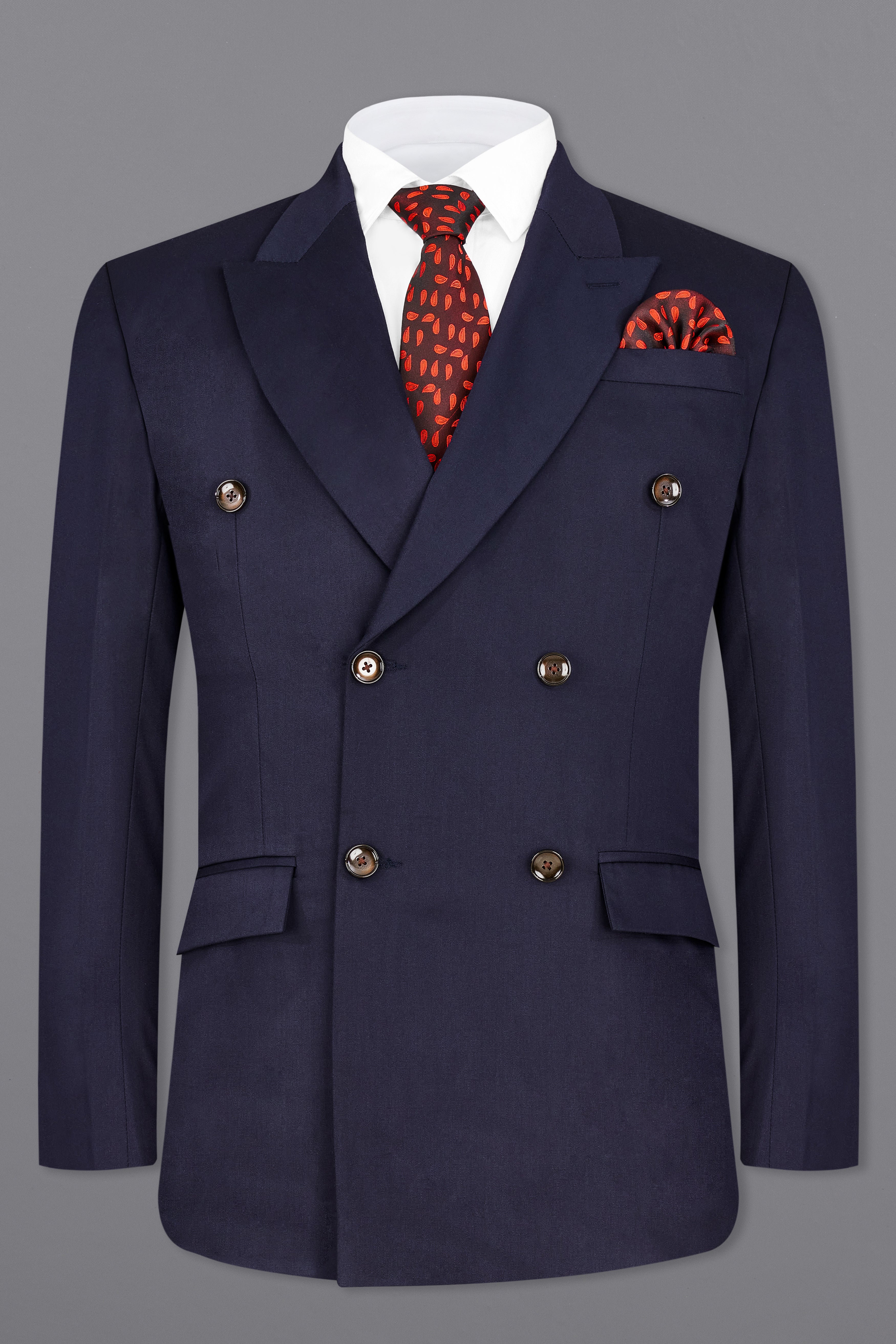 Navy Subtle Sheen Wool Blend Double Breasted Suit