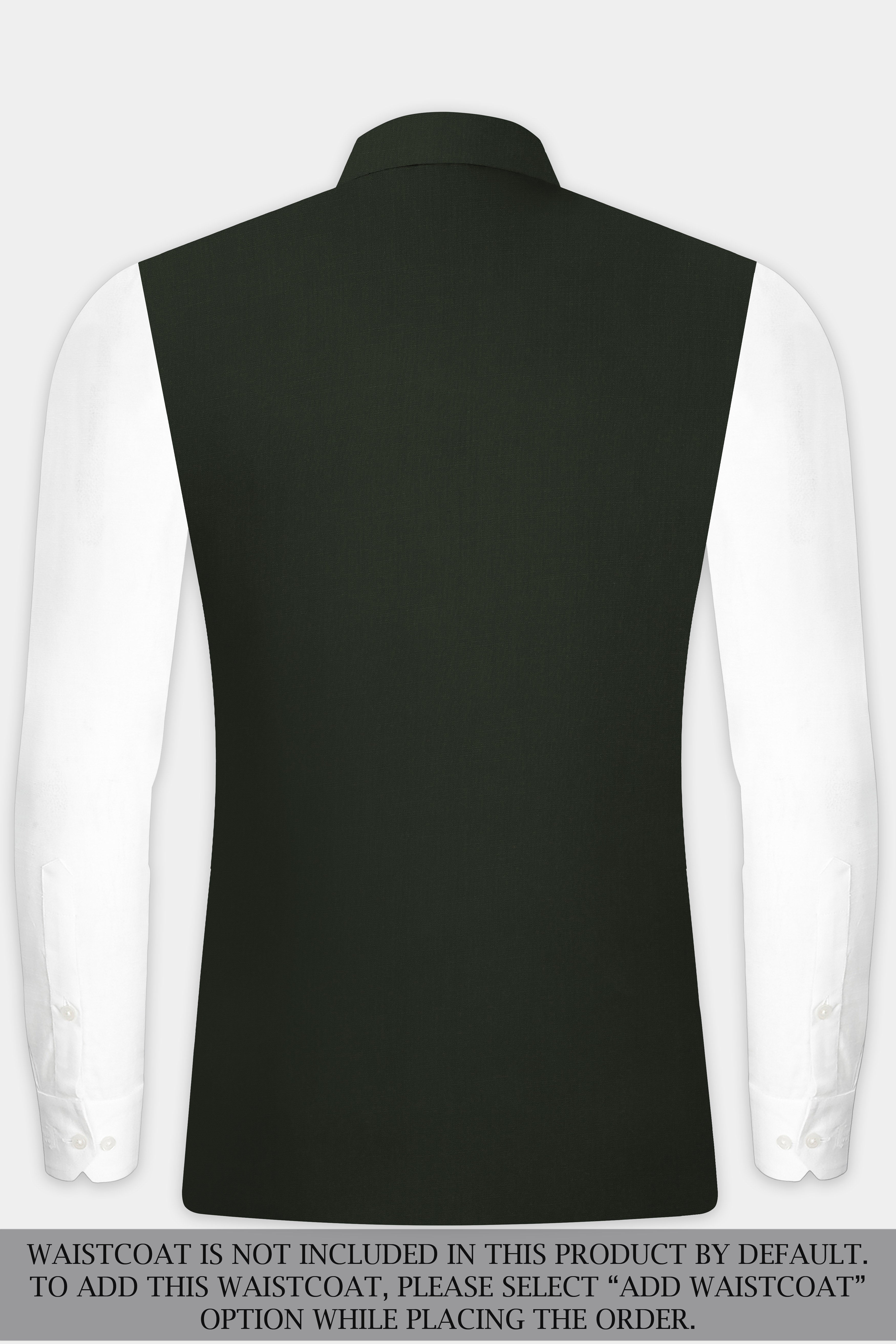 Verdant Majesty-Juniper Green Solid Wool Rich Bandhgala Slight Stretch Suit