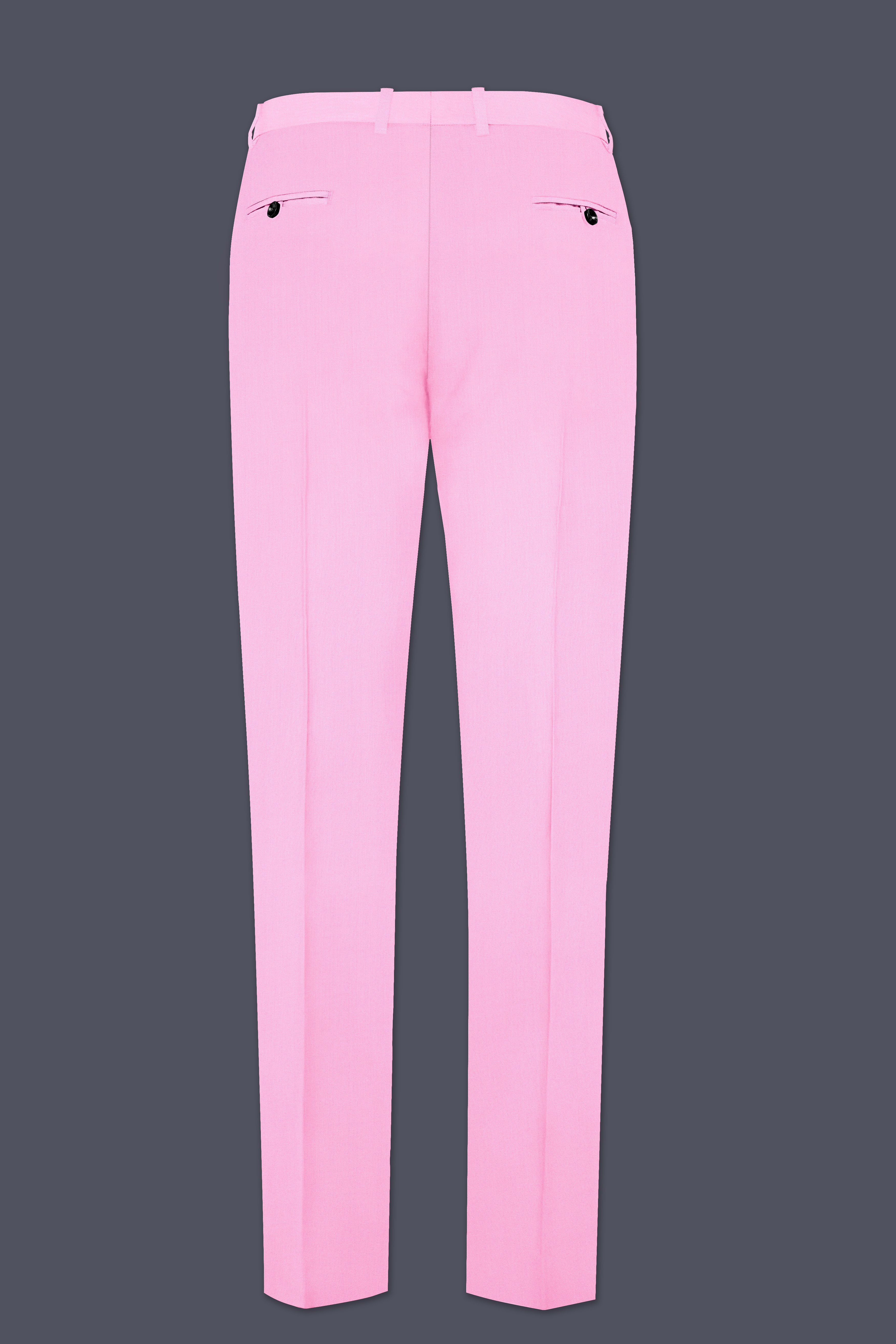 Rosé Reverie-Pestel Pink Solid Wool Rich Bandhgala Slight Stretch Suit