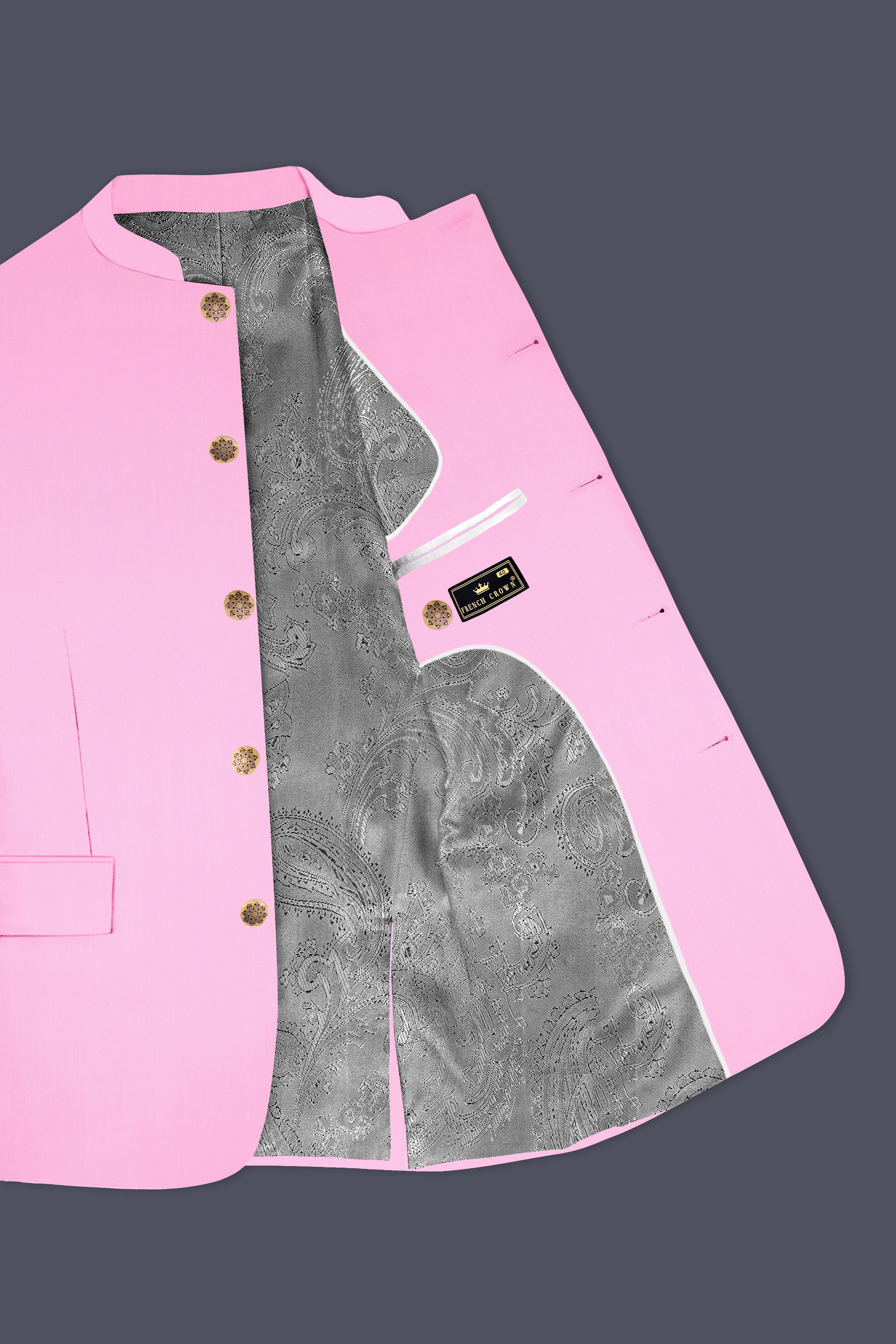 Rosé Reverie-Pestel Pink Solid Wool Rich Bandhgala Slight Stretch Suit