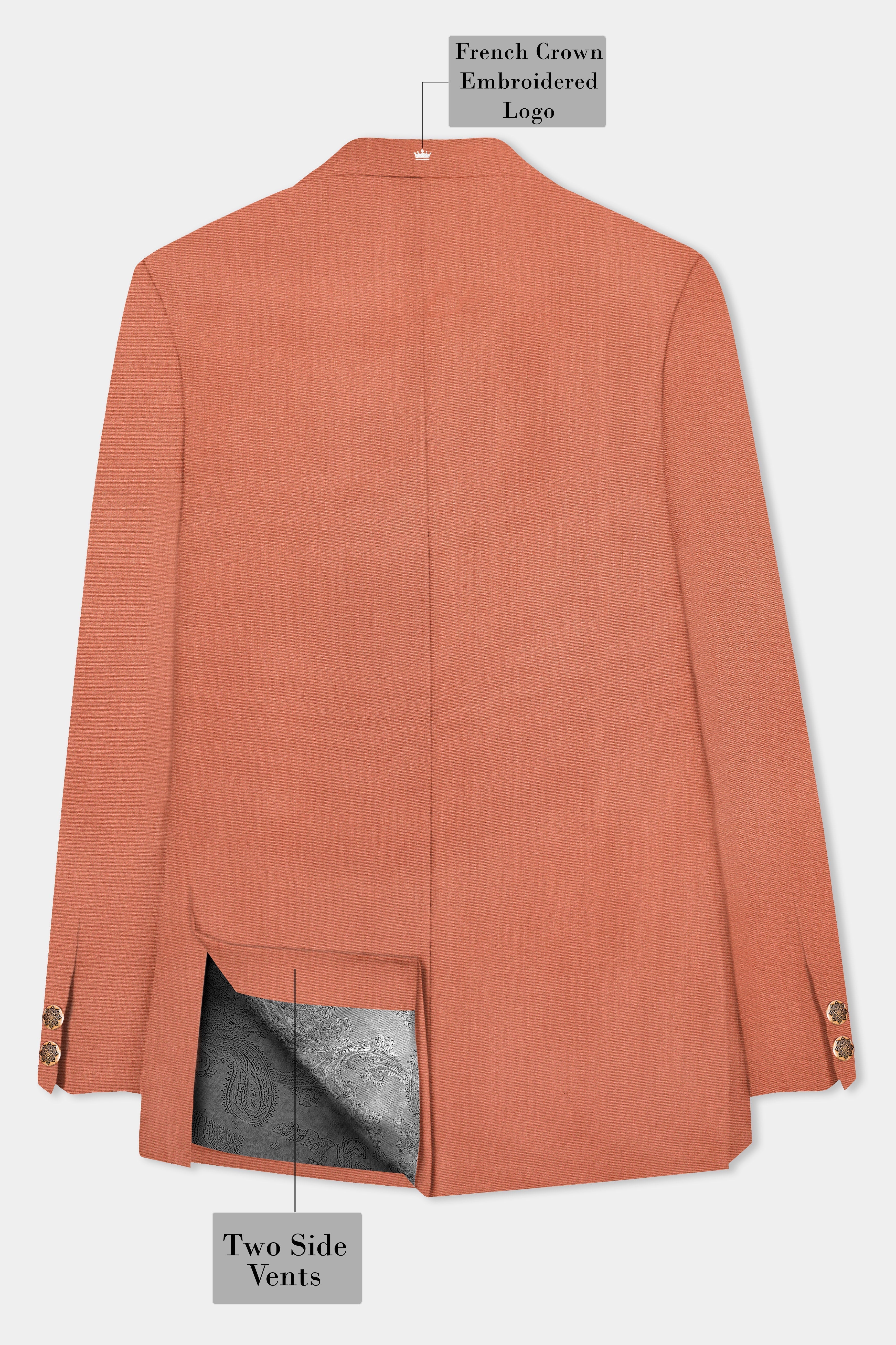 Spiced Sunset-Salmon Orange Solid Wool Rich Bandhgala Stretchable traveler Suit